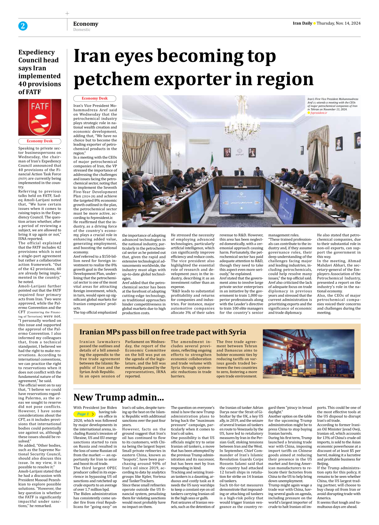 Iran Daily - Number Seven Thousand Six Hundred and Ninety Eight - 14 November 2024 - Page 2