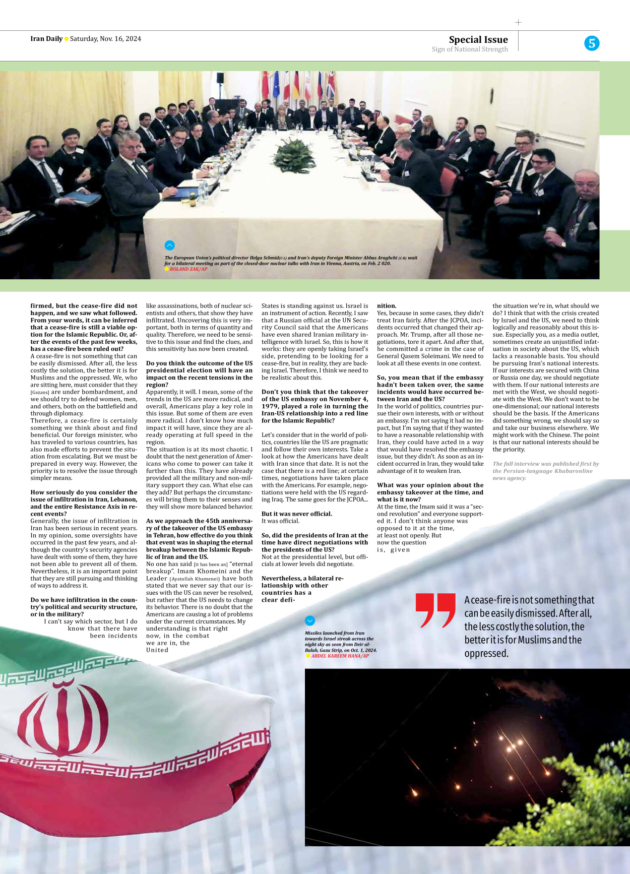 Iran Daily - Number Seven Thousand Six Hundred and Ninety Nine - 16 November 2024 - Page 5