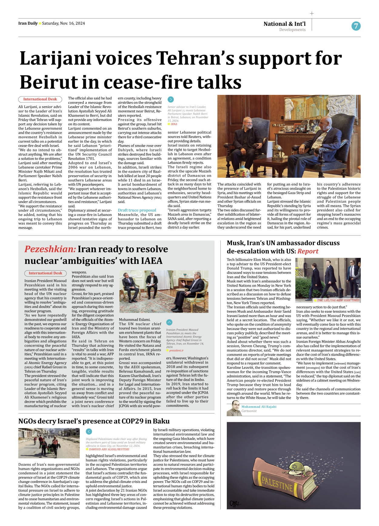 Iran Daily - Number Seven Thousand Six Hundred and Ninety Nine - 16 November 2024 - Page 7