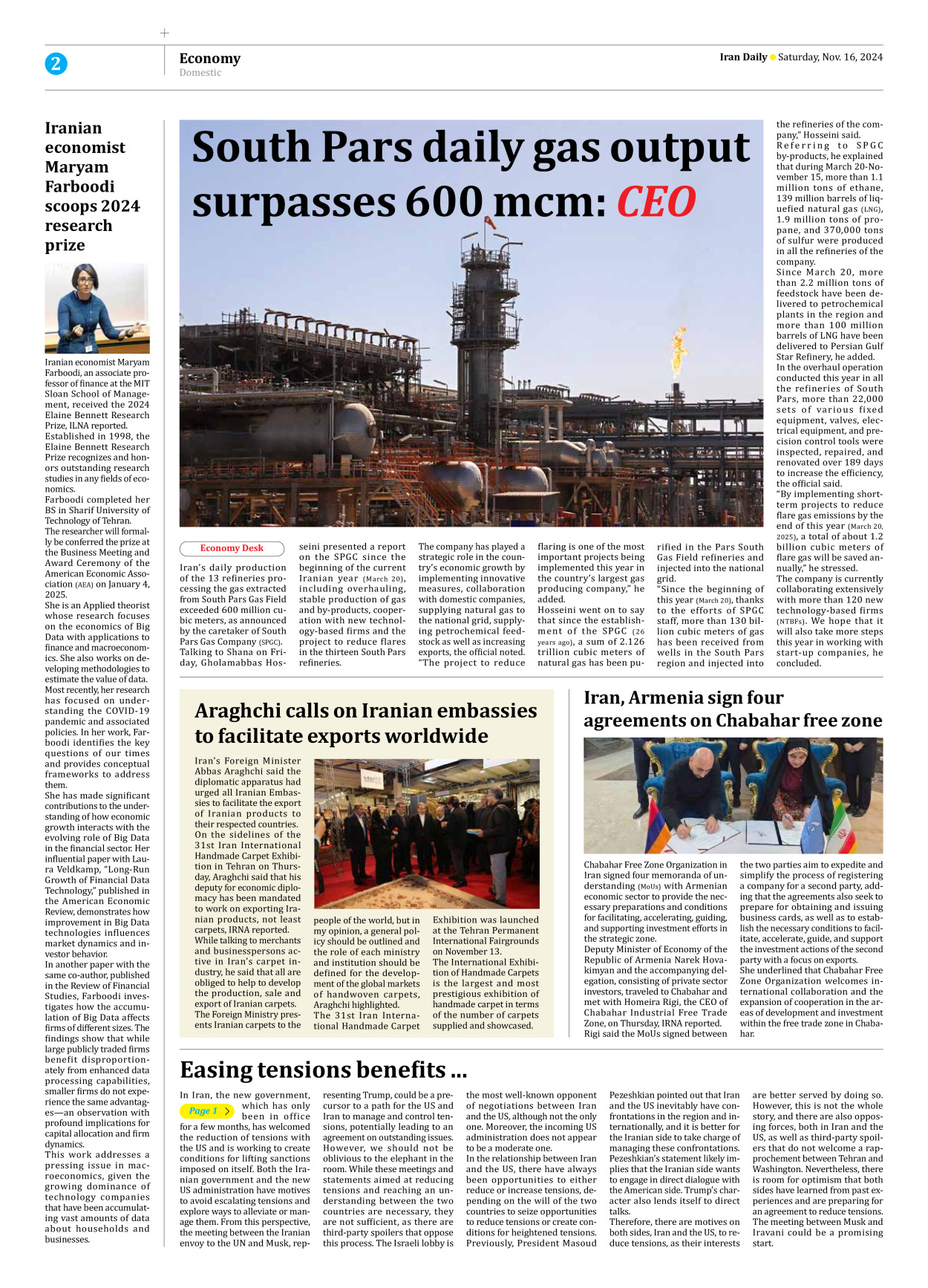 Iran Daily - Number Seven Thousand Six Hundred and Ninety Nine - 16 November 2024 - Page 2