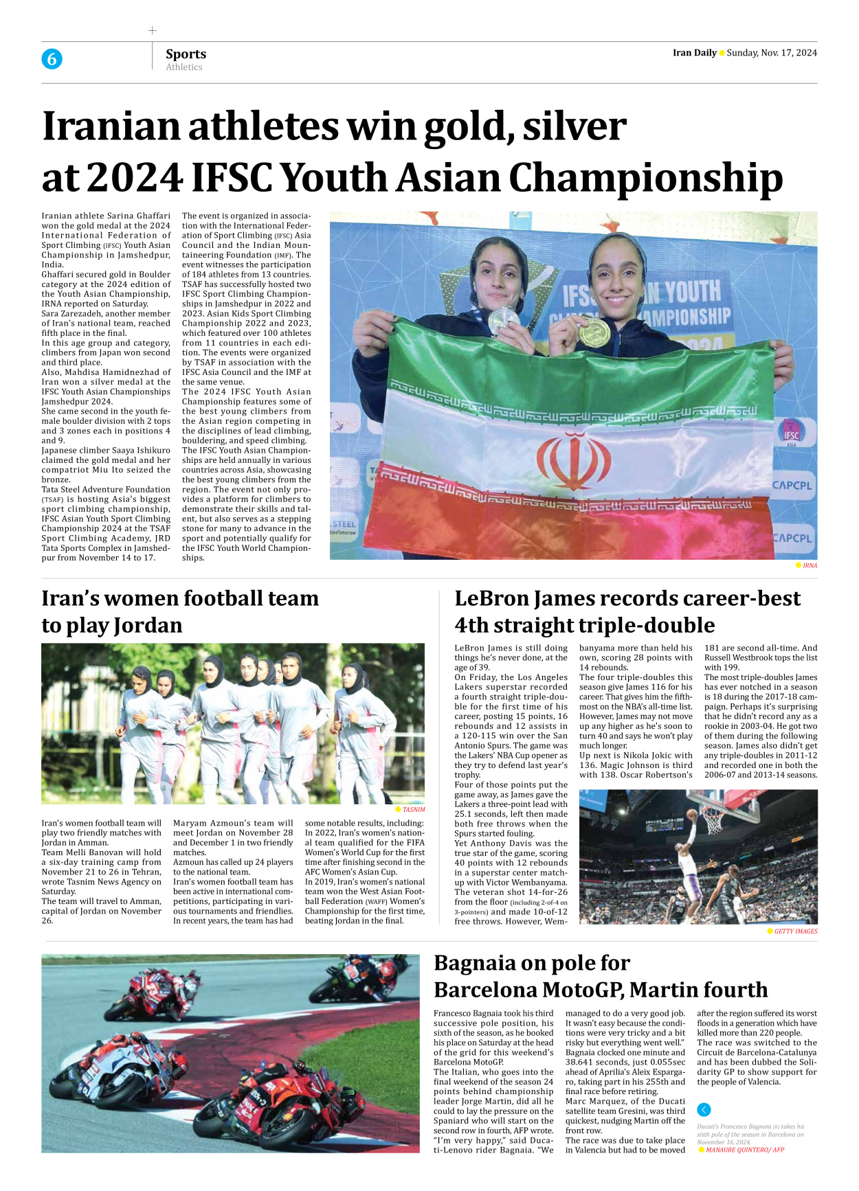 Iran Daily - Number Seven Thousand Seven Hundred - 17 November 2024 - Page 6