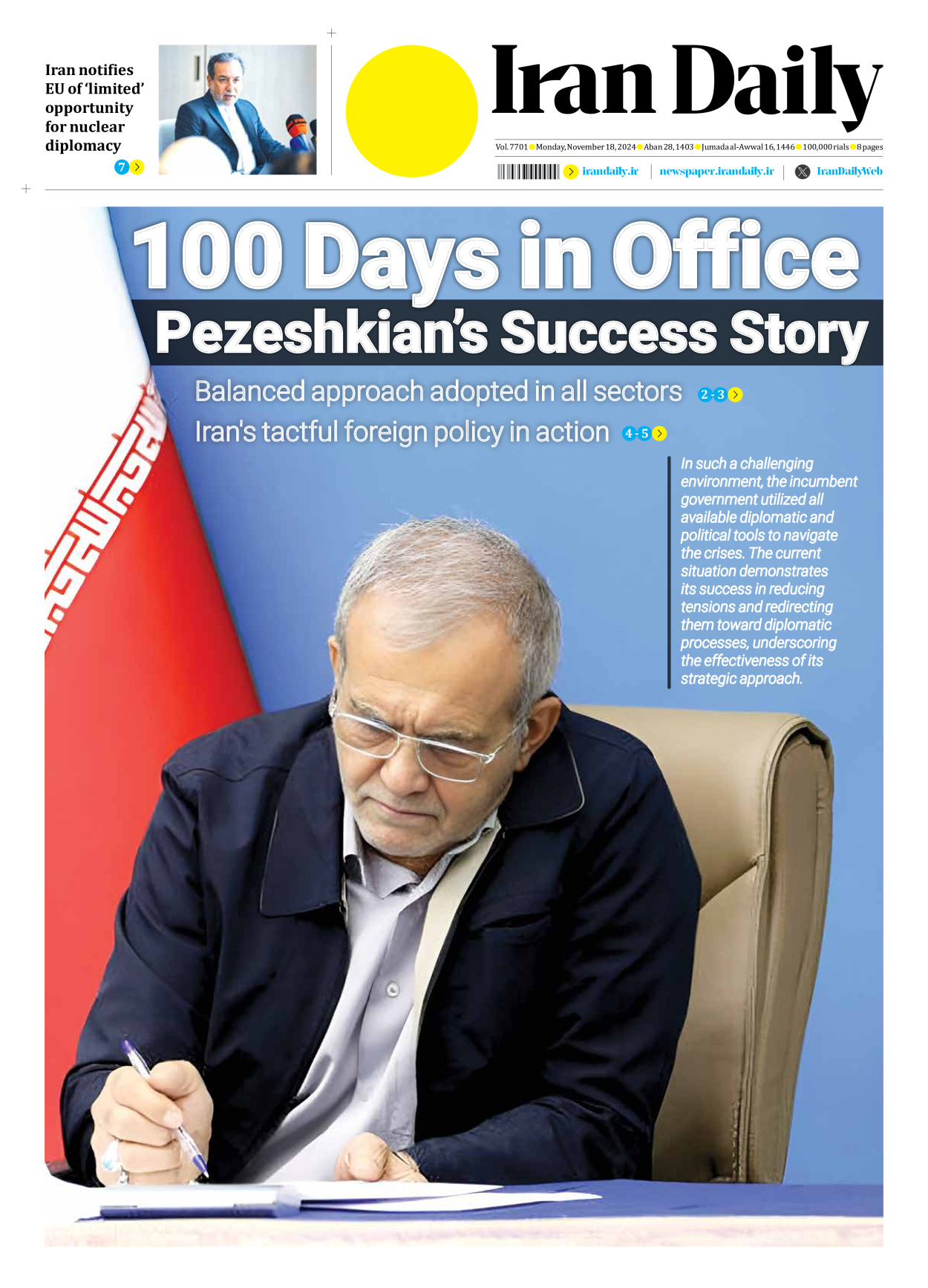 Iran Daily - Number Seven Thousand Seven Hundred and One - 18 November 2024