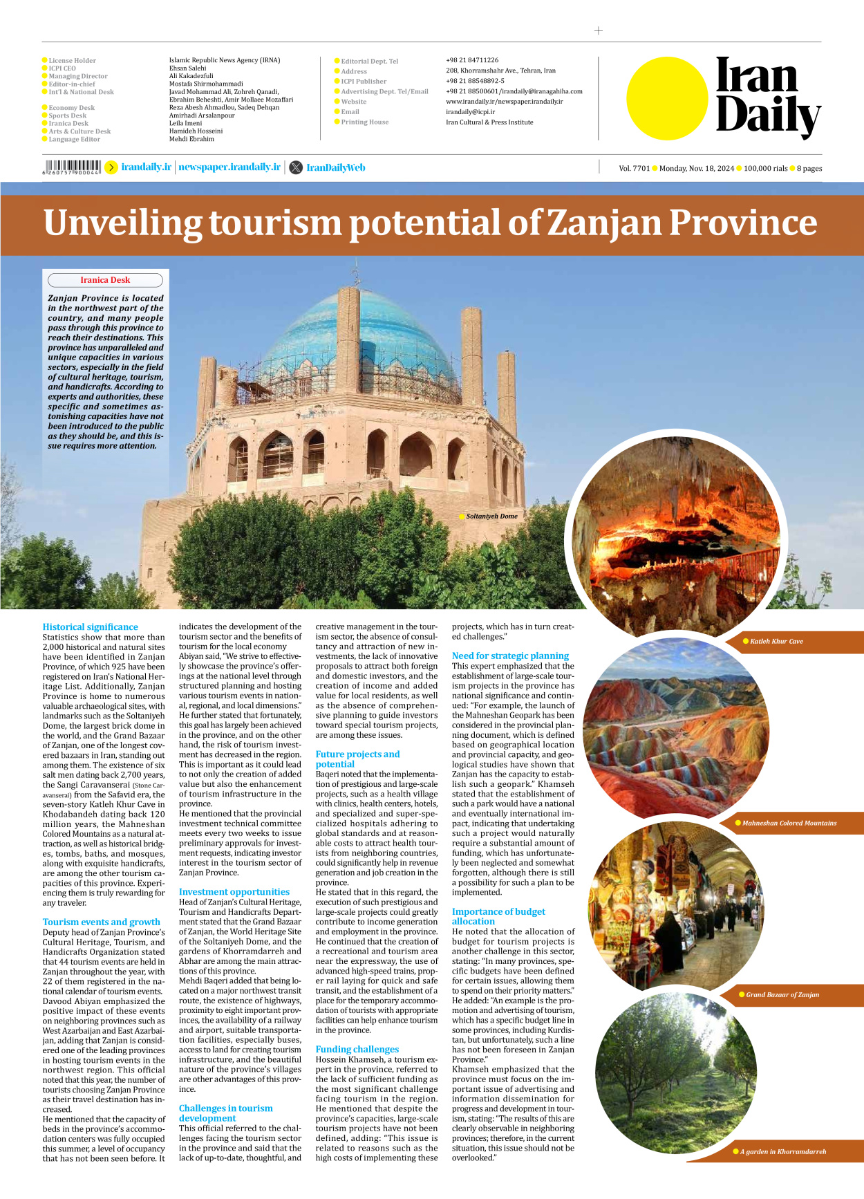 Iran Daily - Number Seven Thousand Seven Hundred and One - 18 November 2024 - Page 8