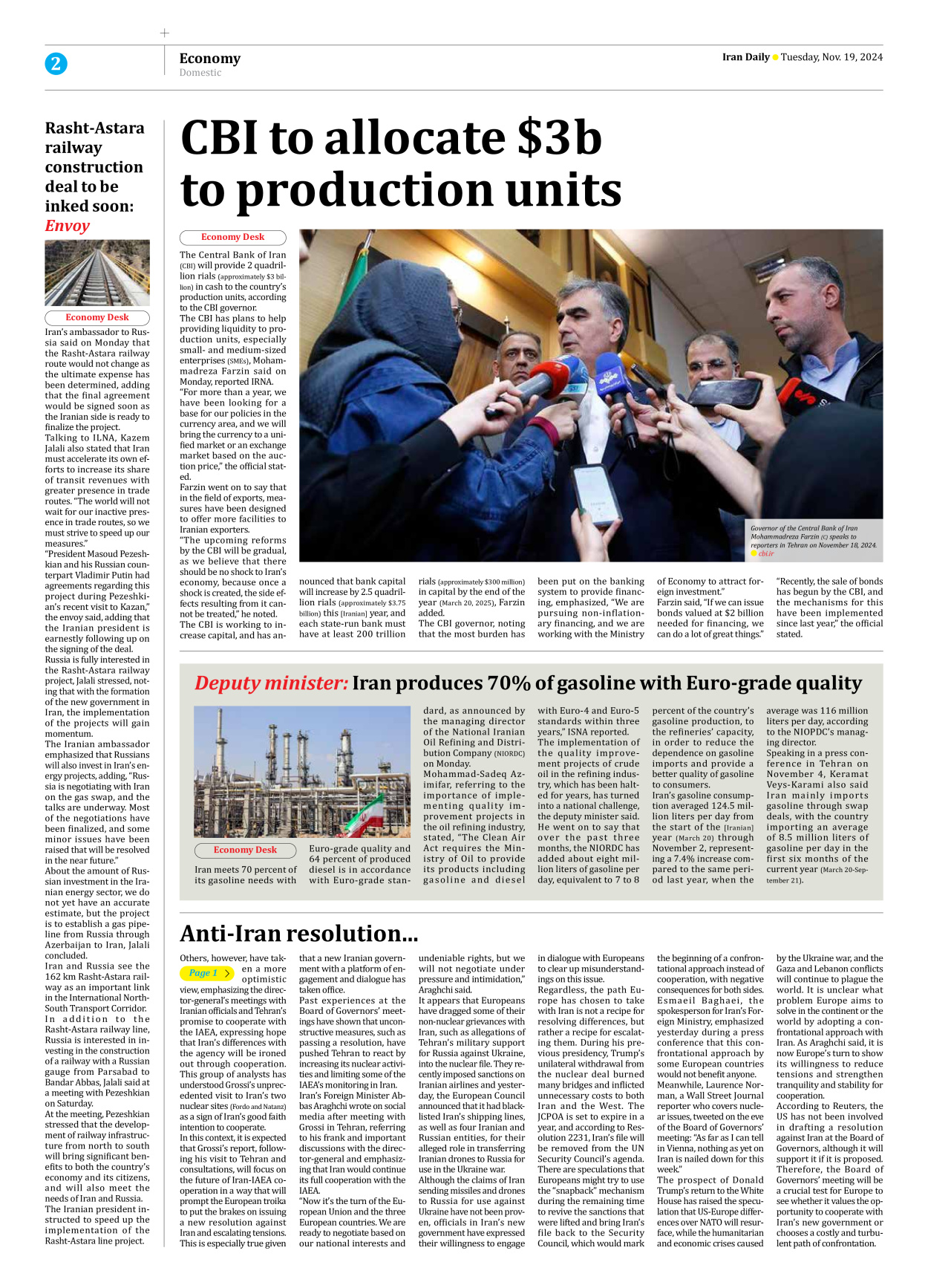 Iran Daily - Number Seven Thousand Seven Hundred and Two - 19 November 2024 - Page 2