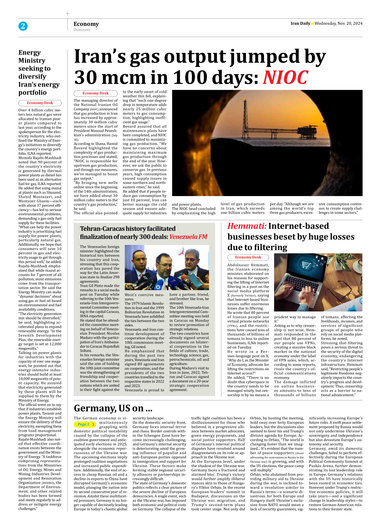 Iran Daily - Number Seven Thousand Seven Hundred and Three - 20 November 2024 - Page 2