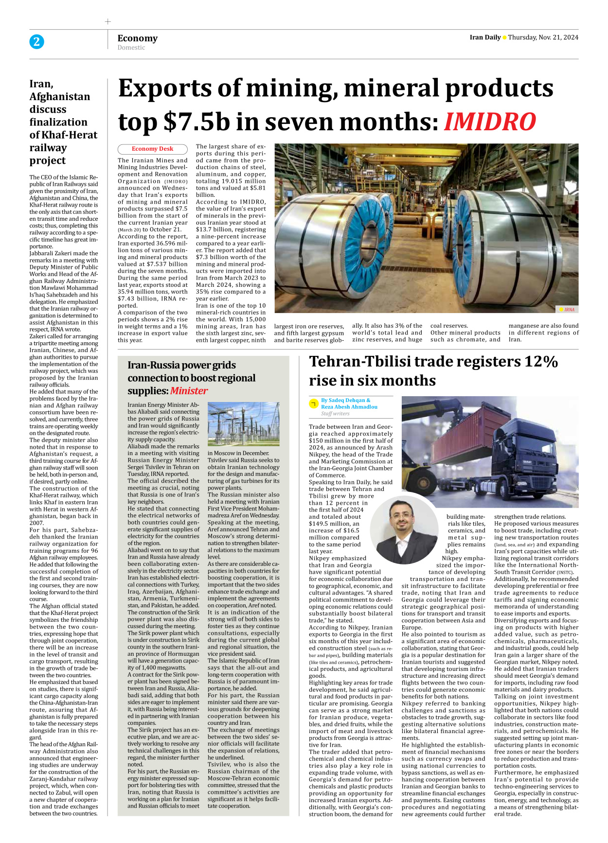 Iran Daily - Number Seven Thousand Seven Hundred and Four - 21 November 2024 - Page 2