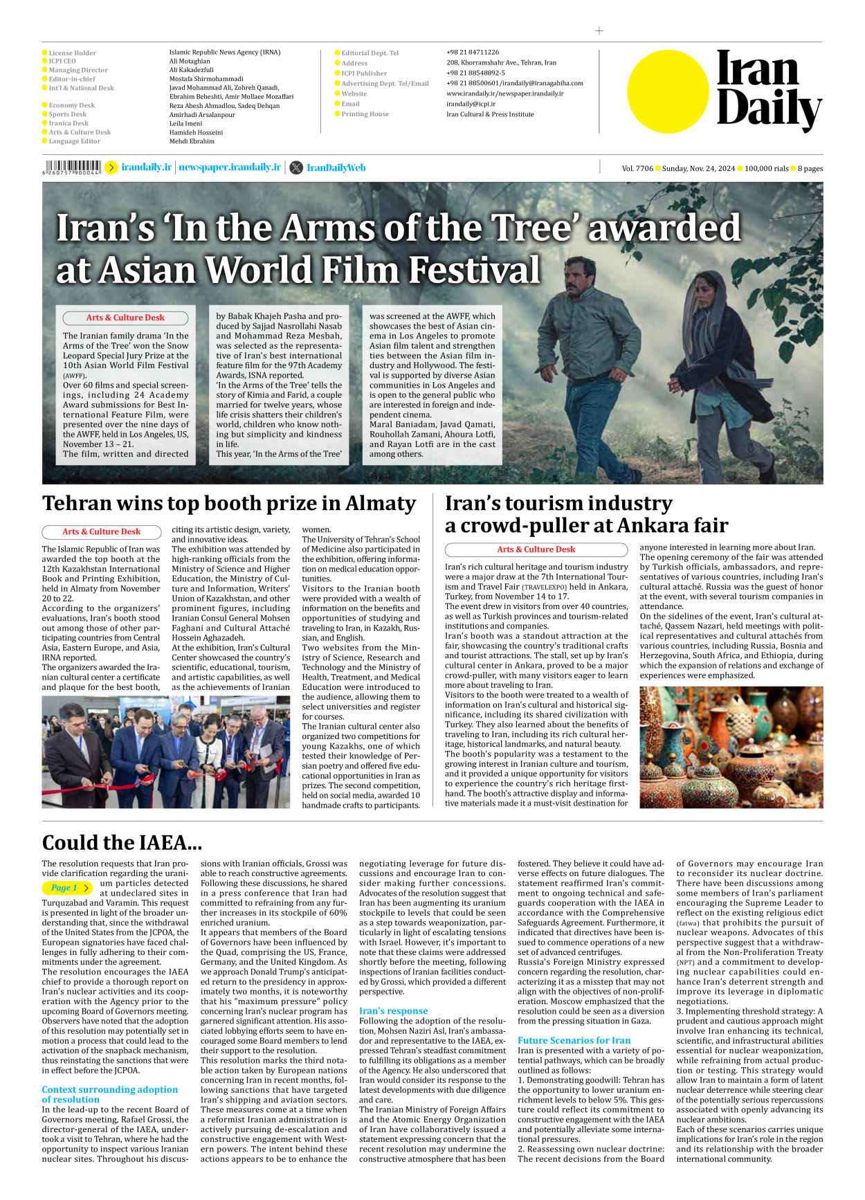 Iran Daily - Number Seven Thousand Seven Hundred and Six - 24 November 2024 - Page 8