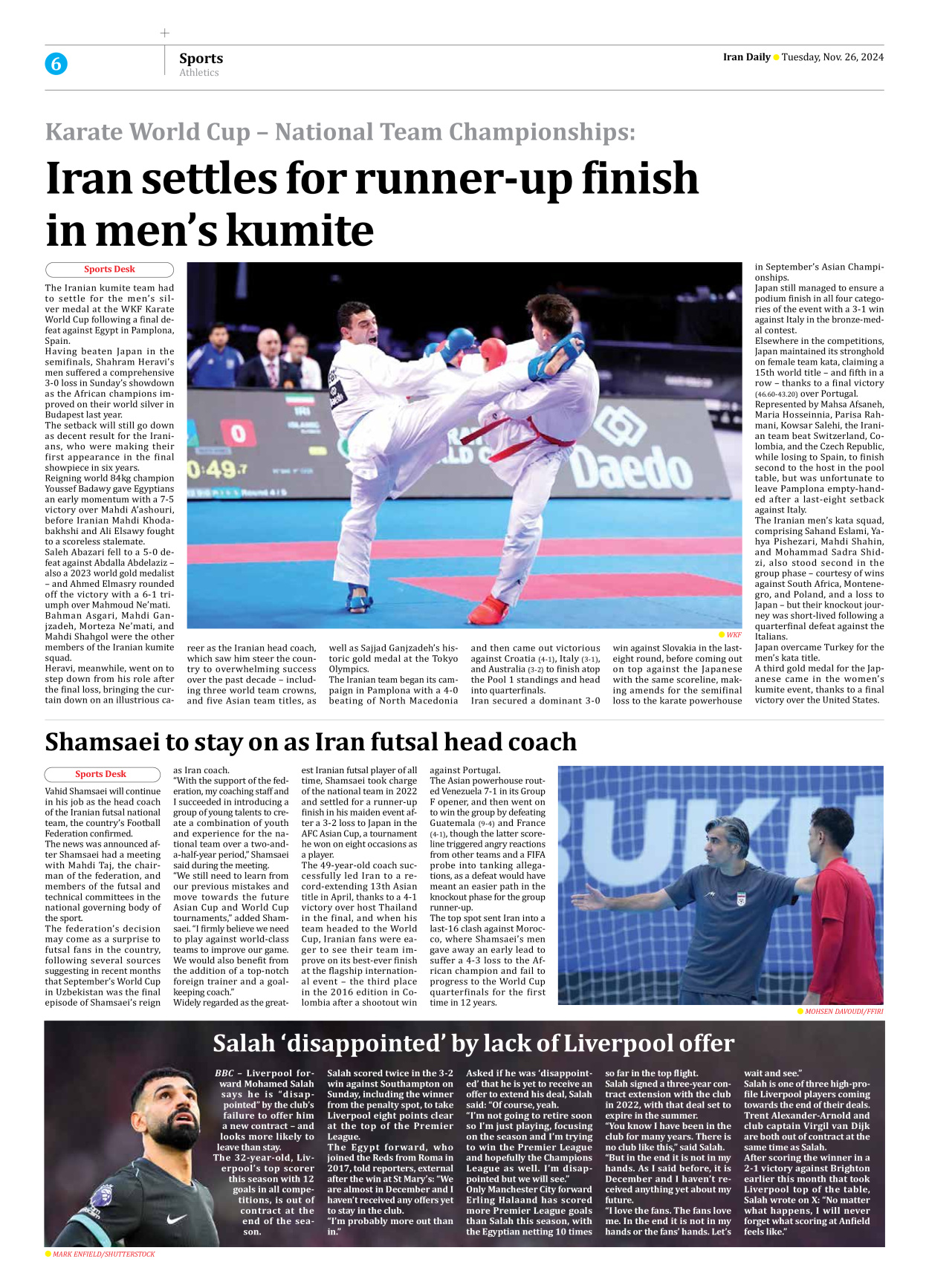 Iran Daily - Number Seven Thousand Seven Hundred and Eight - 26 November 2024 - Page 6