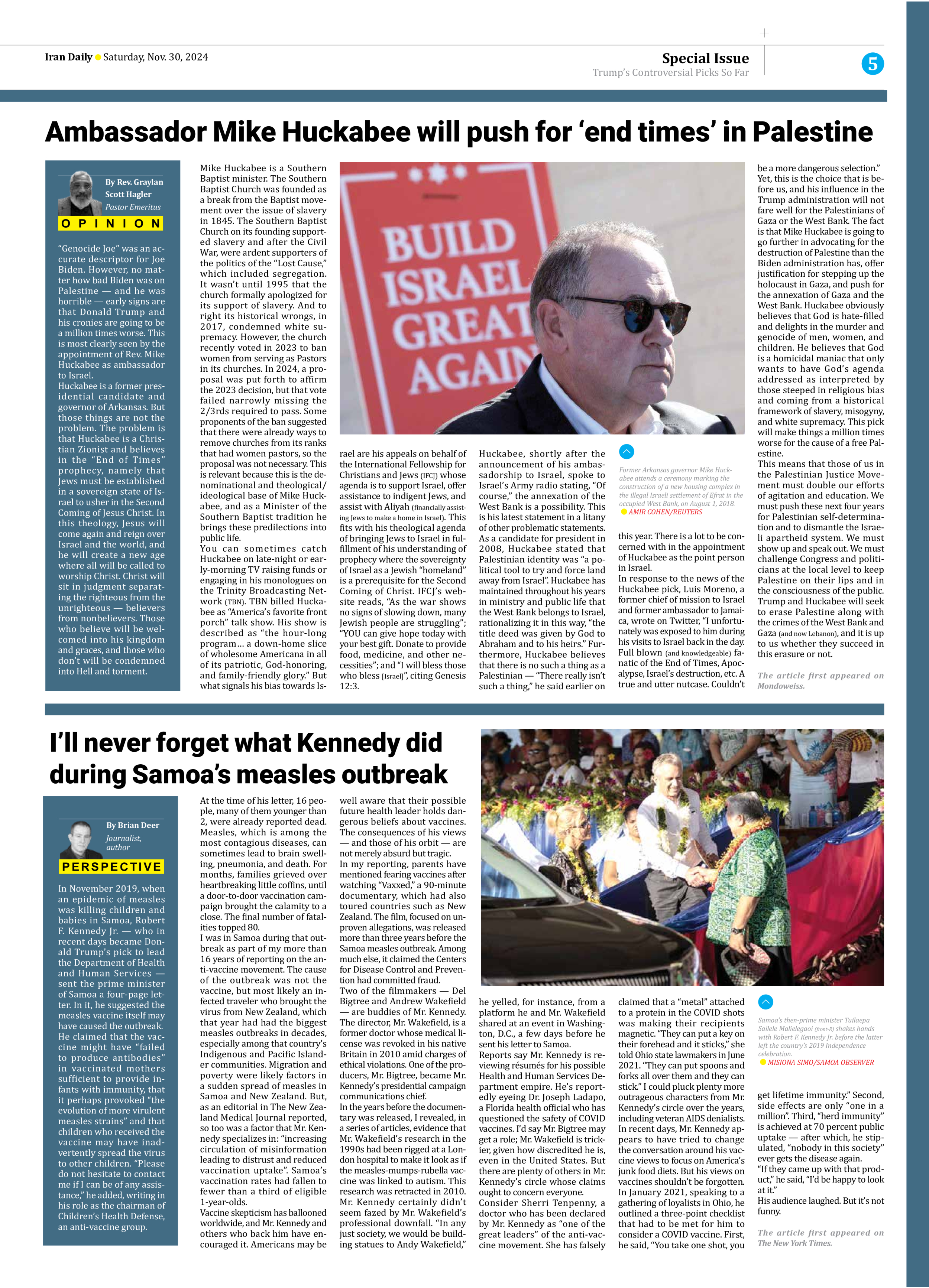 Iran Daily - Number Seven Thousand Seven Hundred and Eleven - 30 November 2024 - Page 5