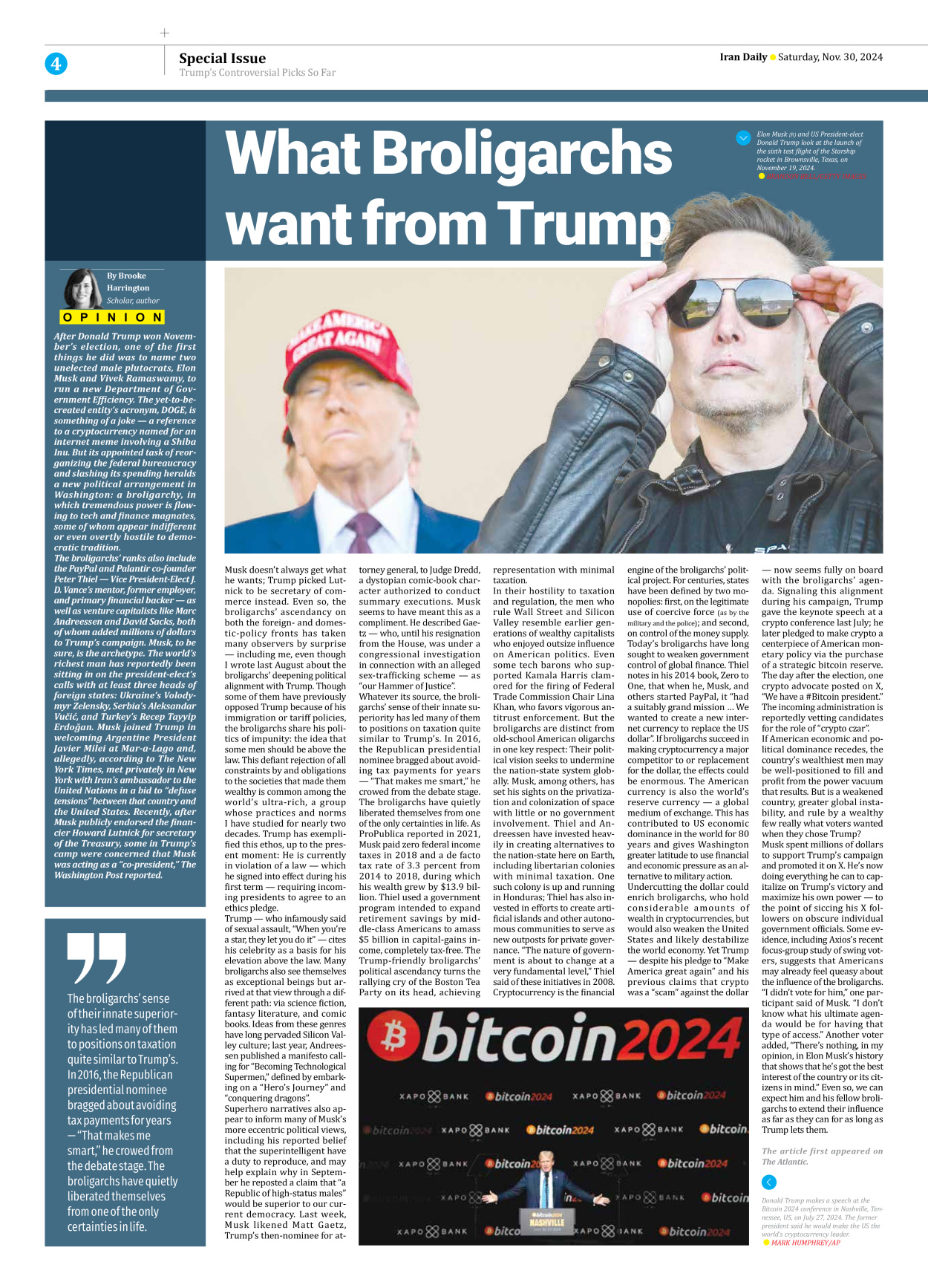 Iran Daily - Number Seven Thousand Seven Hundred and Eleven - 30 November 2024 - Page 4