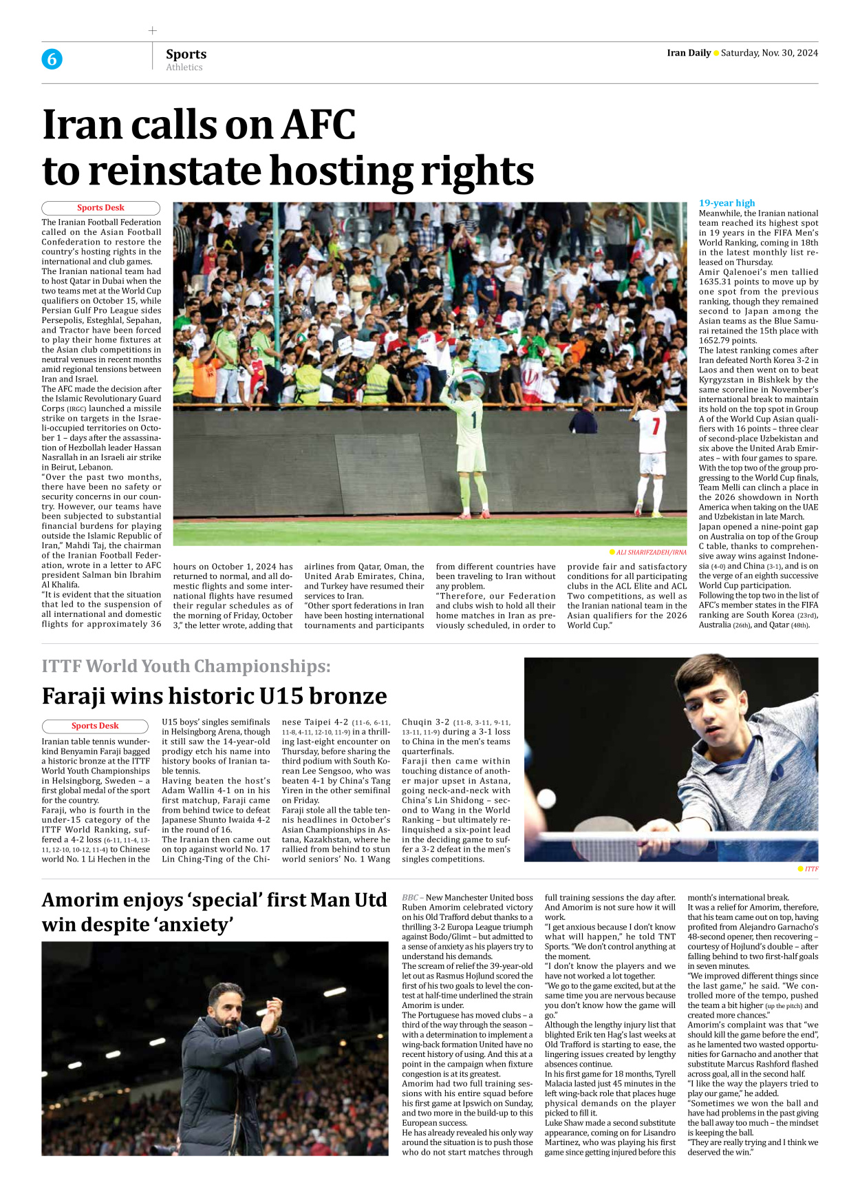 Iran Daily - Number Seven Thousand Seven Hundred and Eleven - 30 November 2024 - Page 6