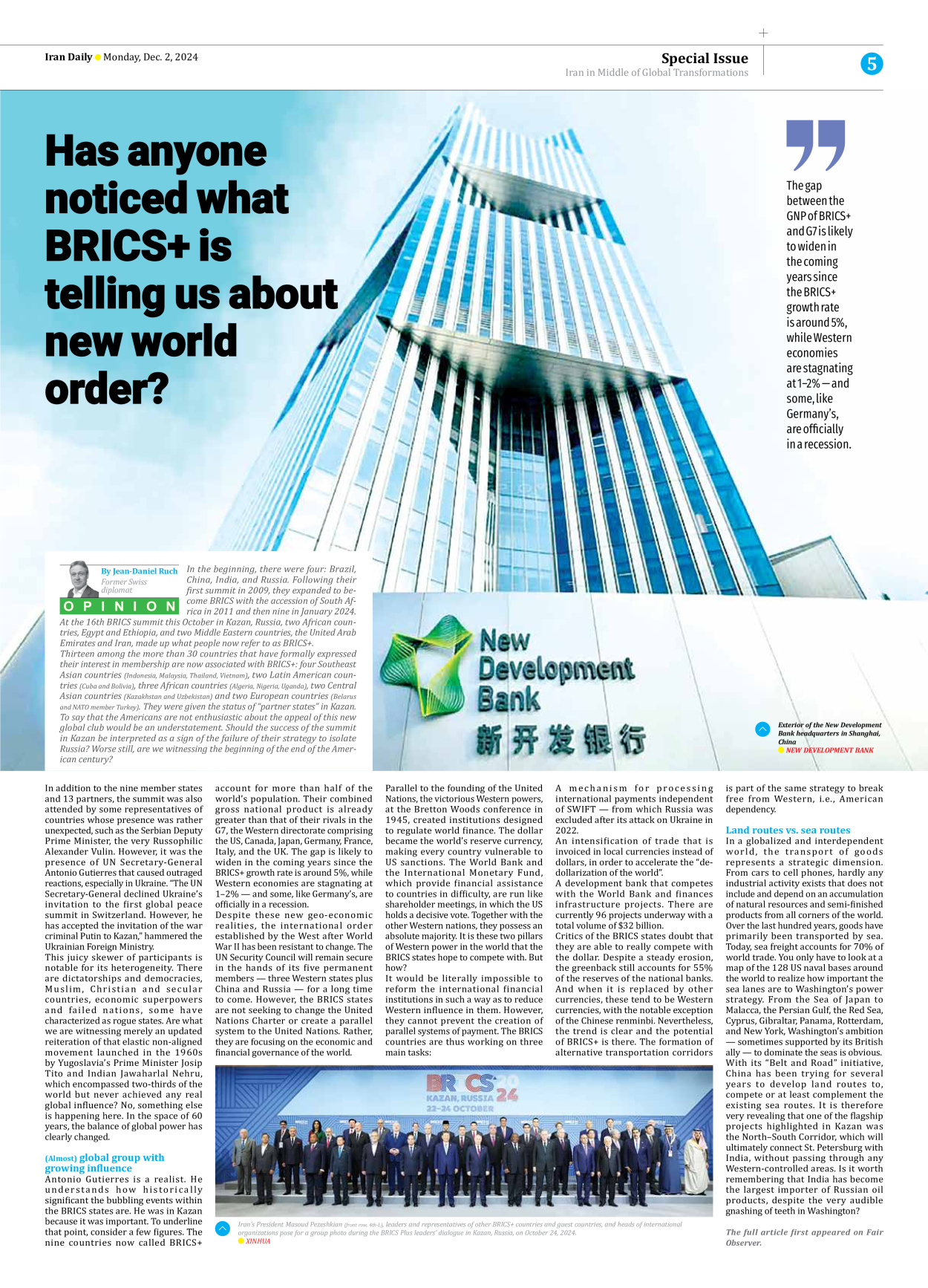 Iran Daily - Number Seven Thousand Seven Hundred and Thirteen - 02 December 2024 - Page 5