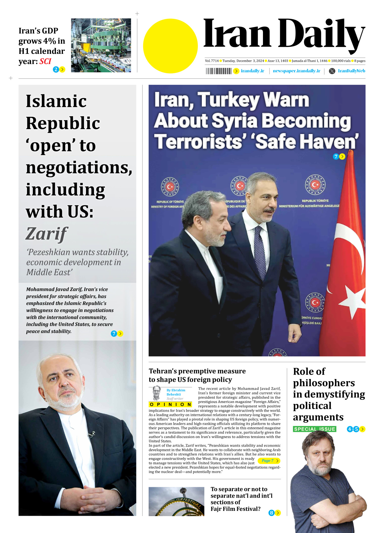 Iran Daily - Number Seven Thousand Seven Hundred and Fourteen - 03 December 2024