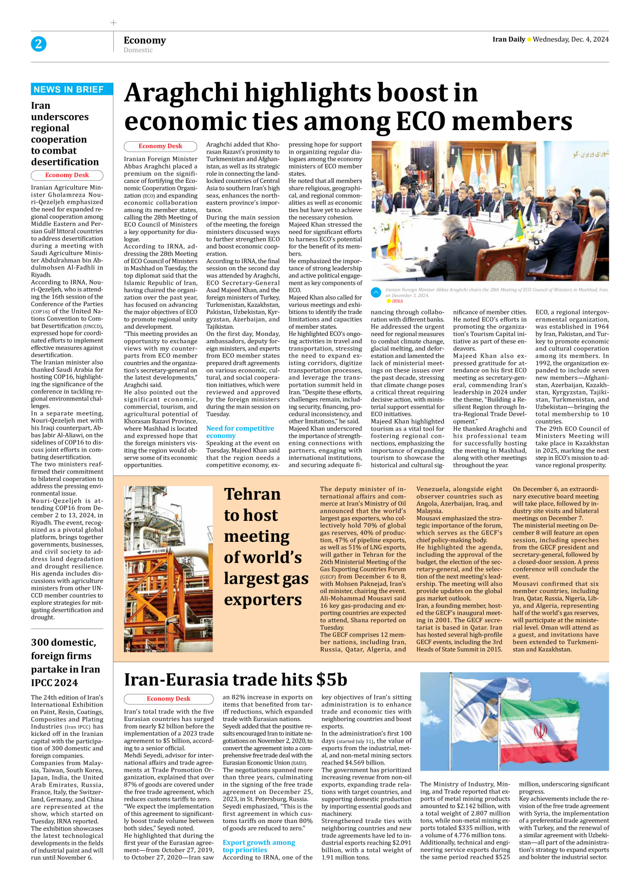 Iran Daily - Number Seven Thousand Seven Hundred and Fifteen - 04 December 2024 - Page 2