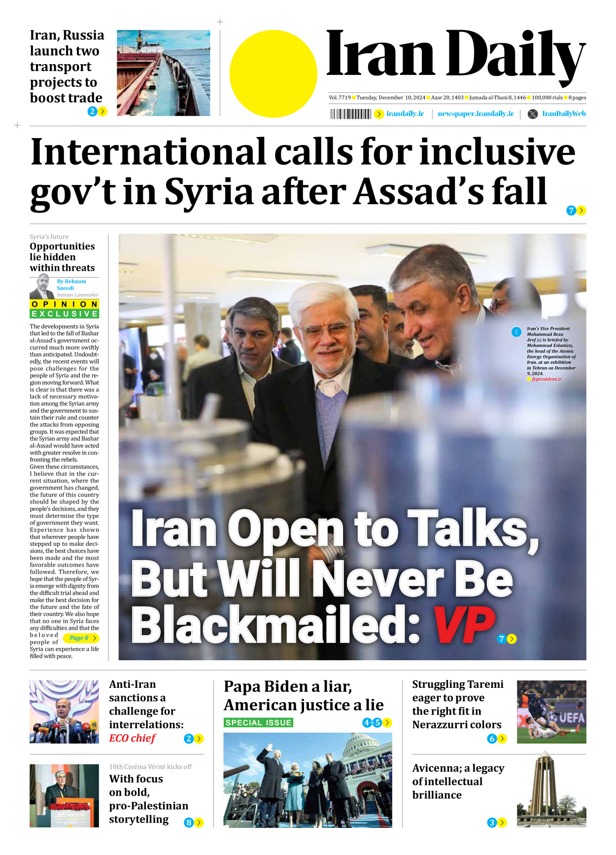 Iran Daily - Number Seven Thousand Seven Hundred and Nineteen - 10 December 2024