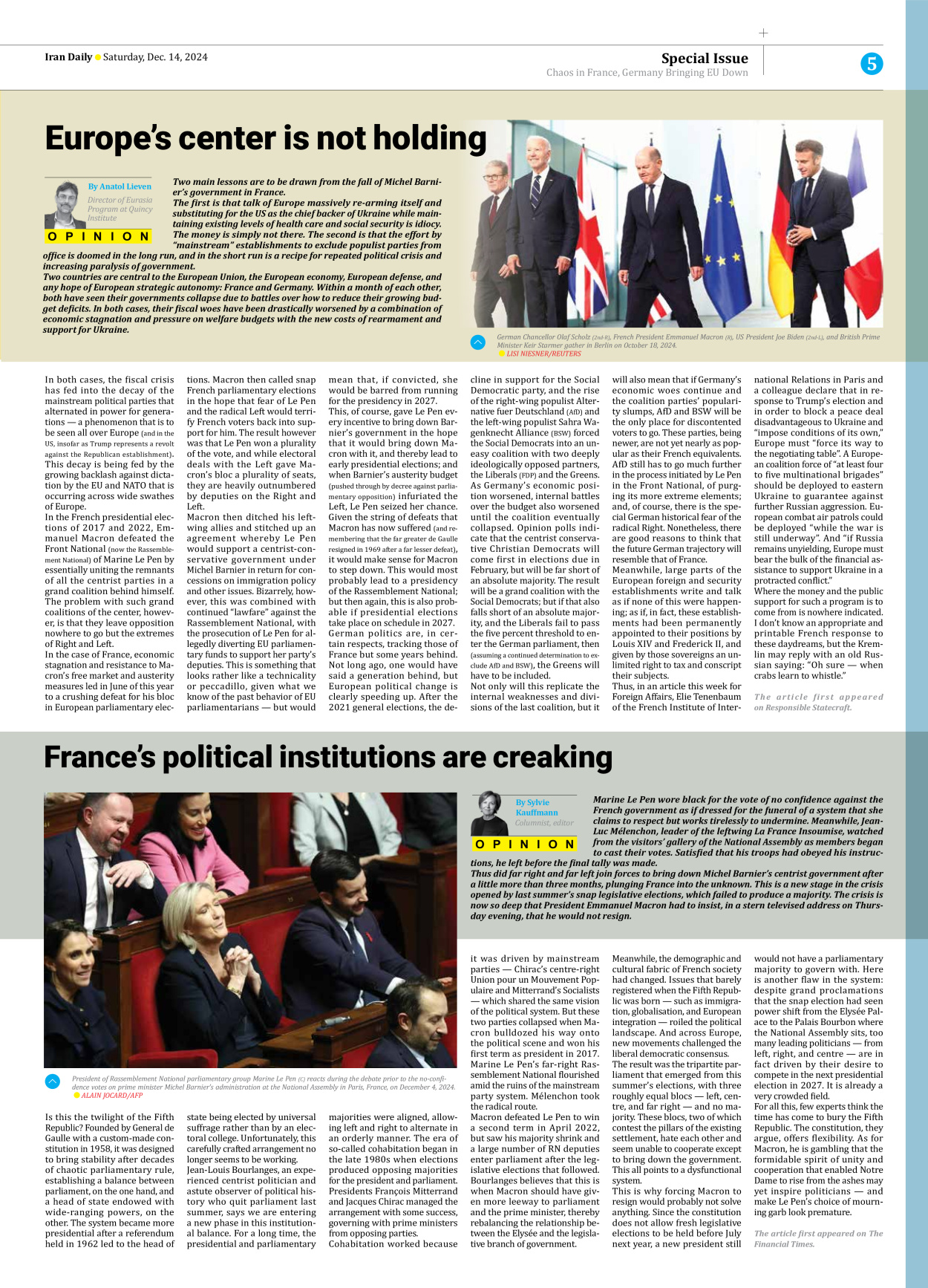 Iran Daily - Number Seven Thousand Seven Hundred and Twenty One - 14 December 2024 - Page 5