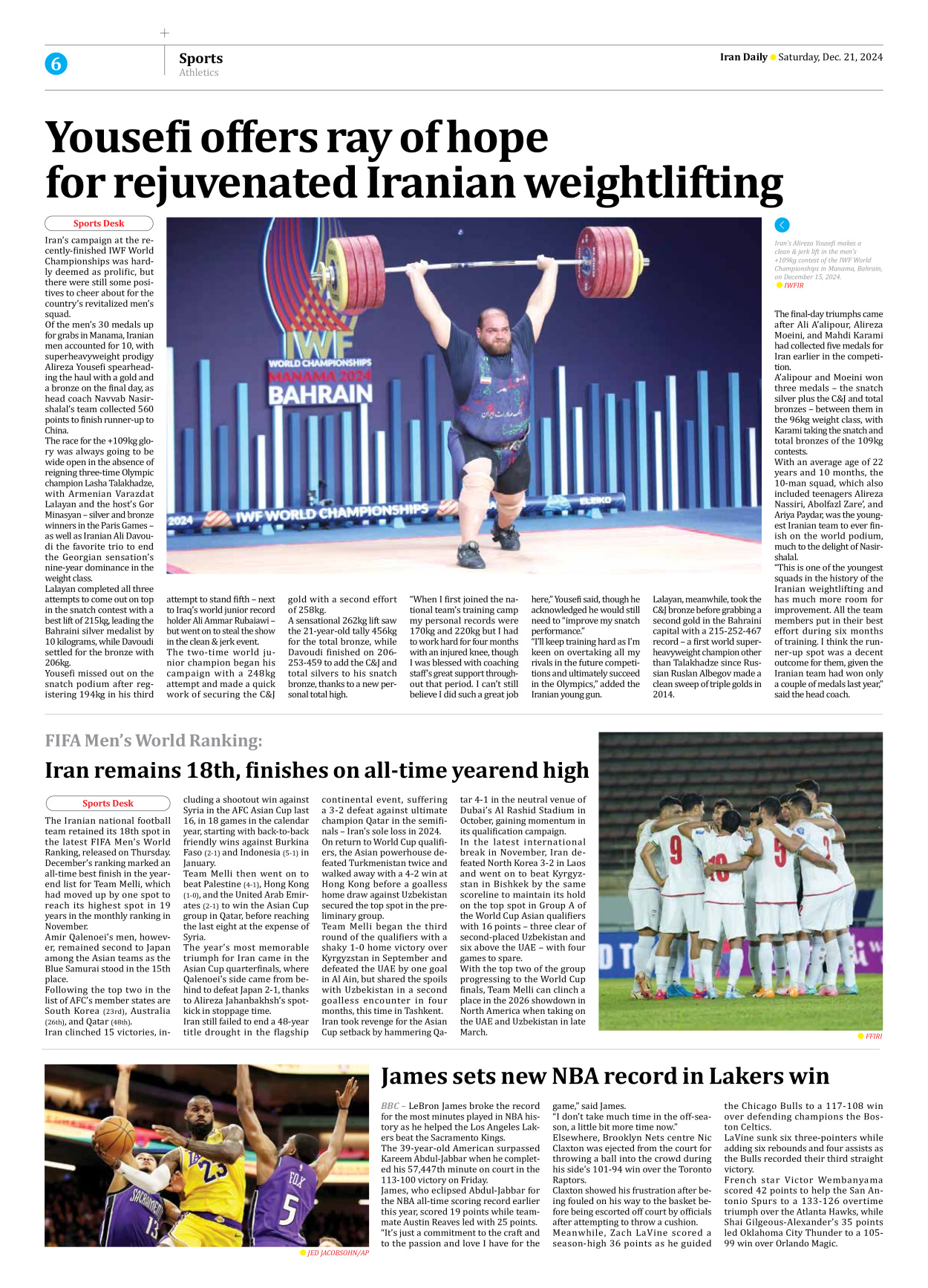 Iran Daily - Number Seven Thousand Seven Hundred and Twenty Five - 21 December 2024 - Page 6