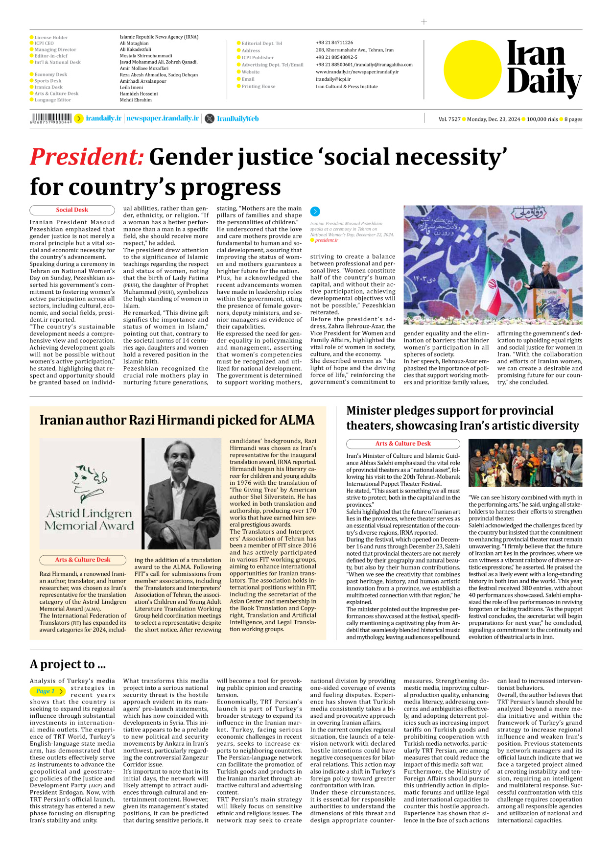 Iran Daily - Number Seven Thousand Seven Hundred and Twenty Seven - 23 December 2024 - Page 8