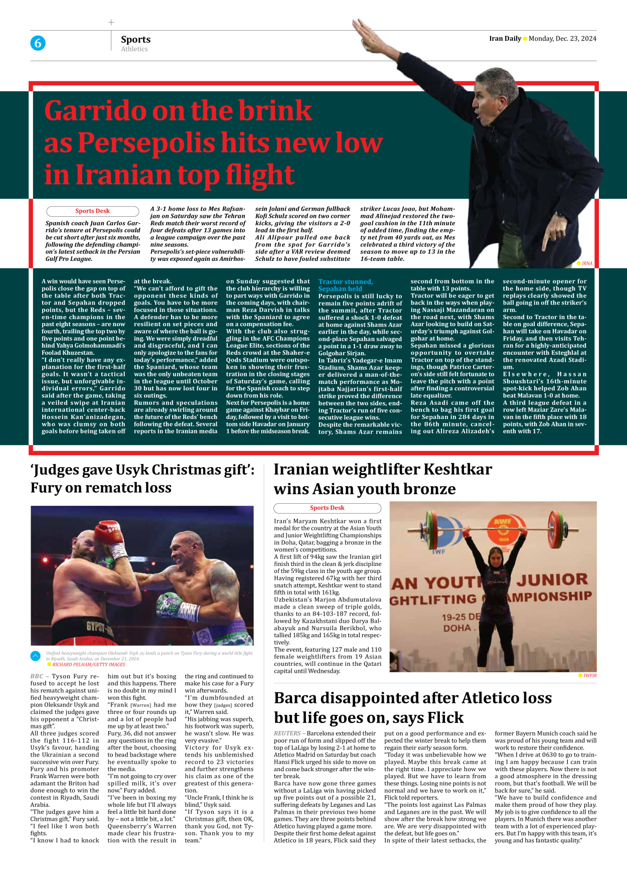 Iran Daily - Number Seven Thousand Seven Hundred and Twenty Seven - 23 December 2024 - Page 6