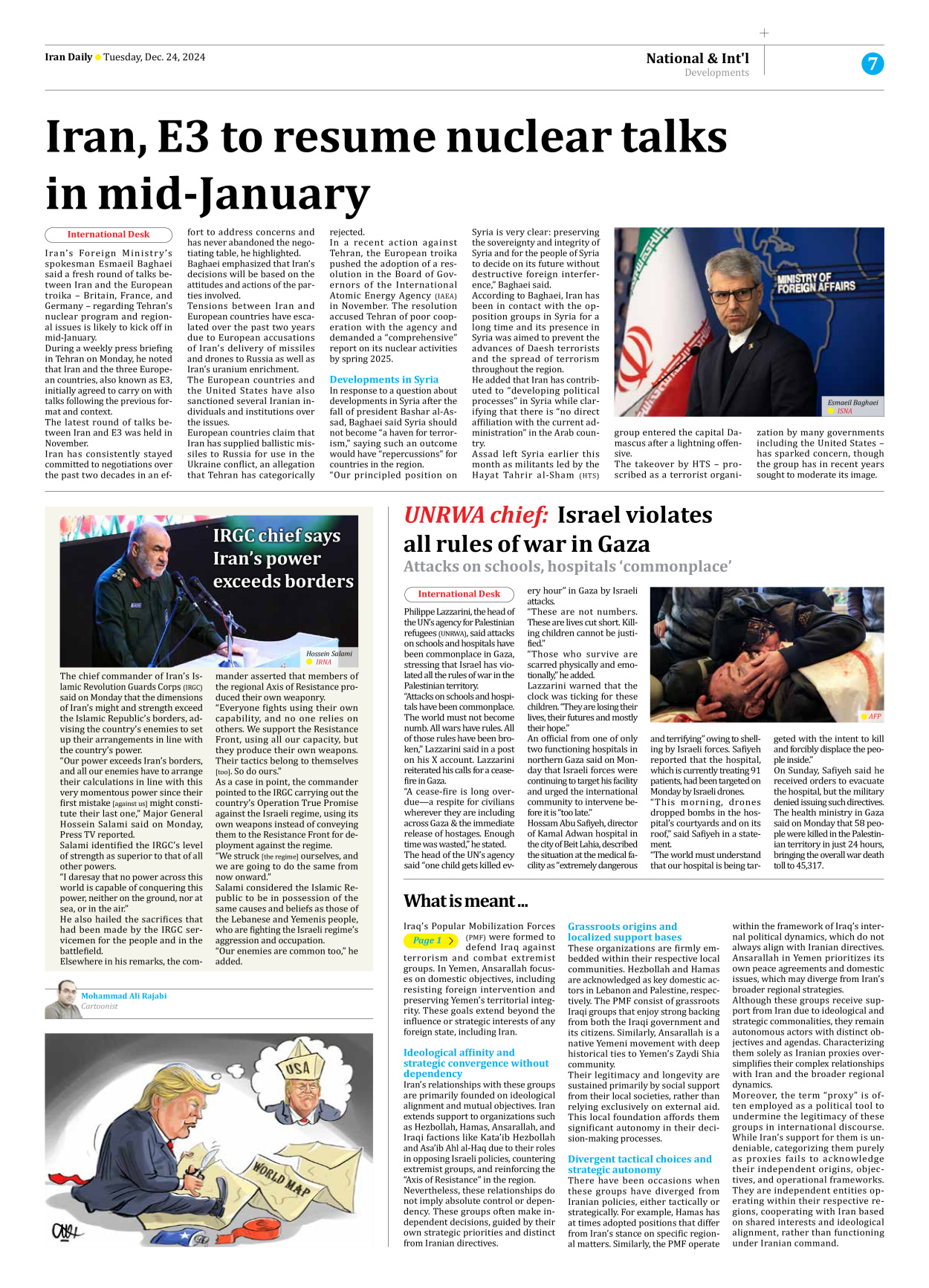 Iran Daily - Number Seven Thousand Seven Hundred and Twenty Eight - 24 December 2024 - Page 7