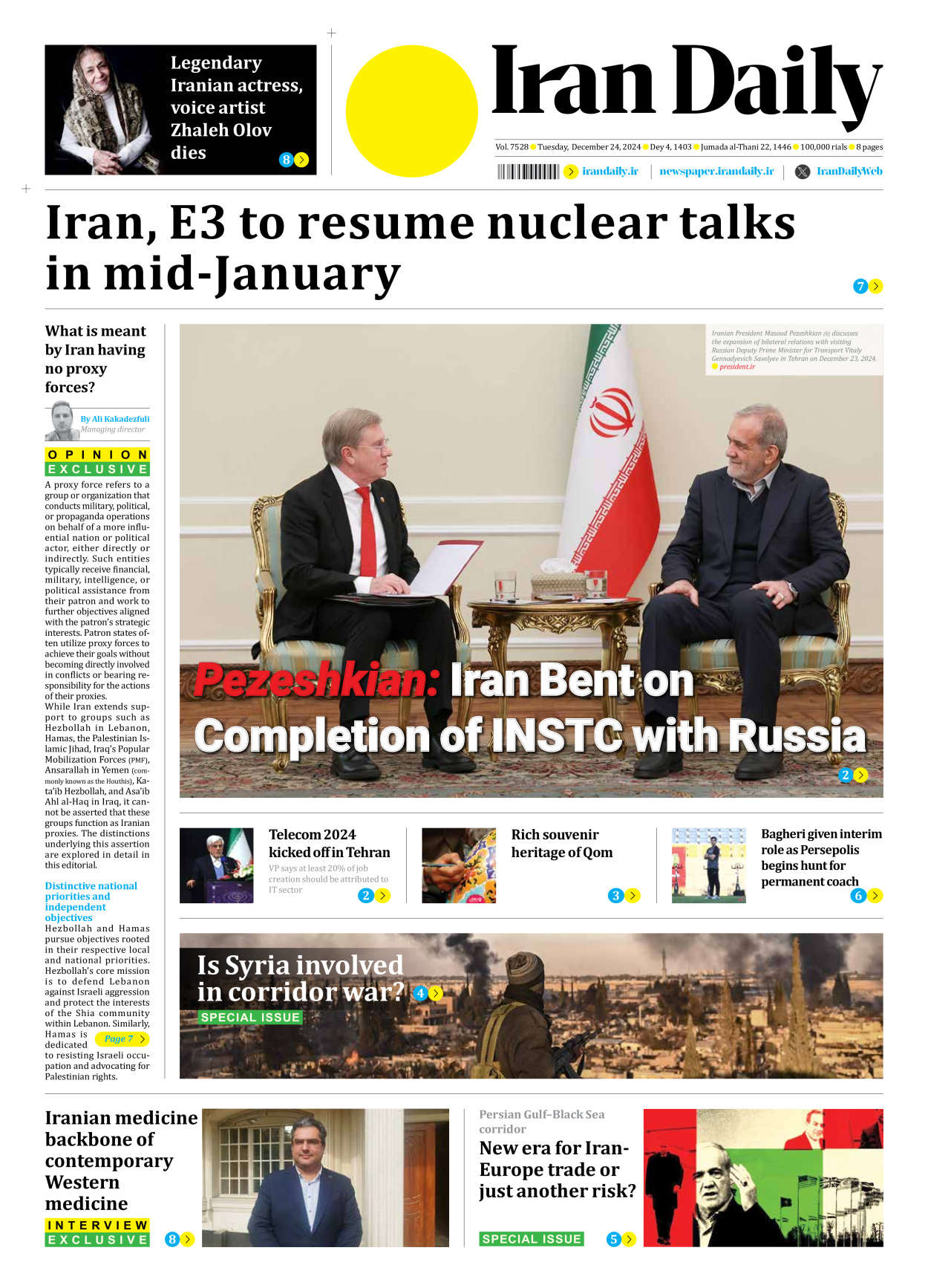 Iran Daily - Number Seven Thousand Seven Hundred and Twenty Eight - 24 December 2024