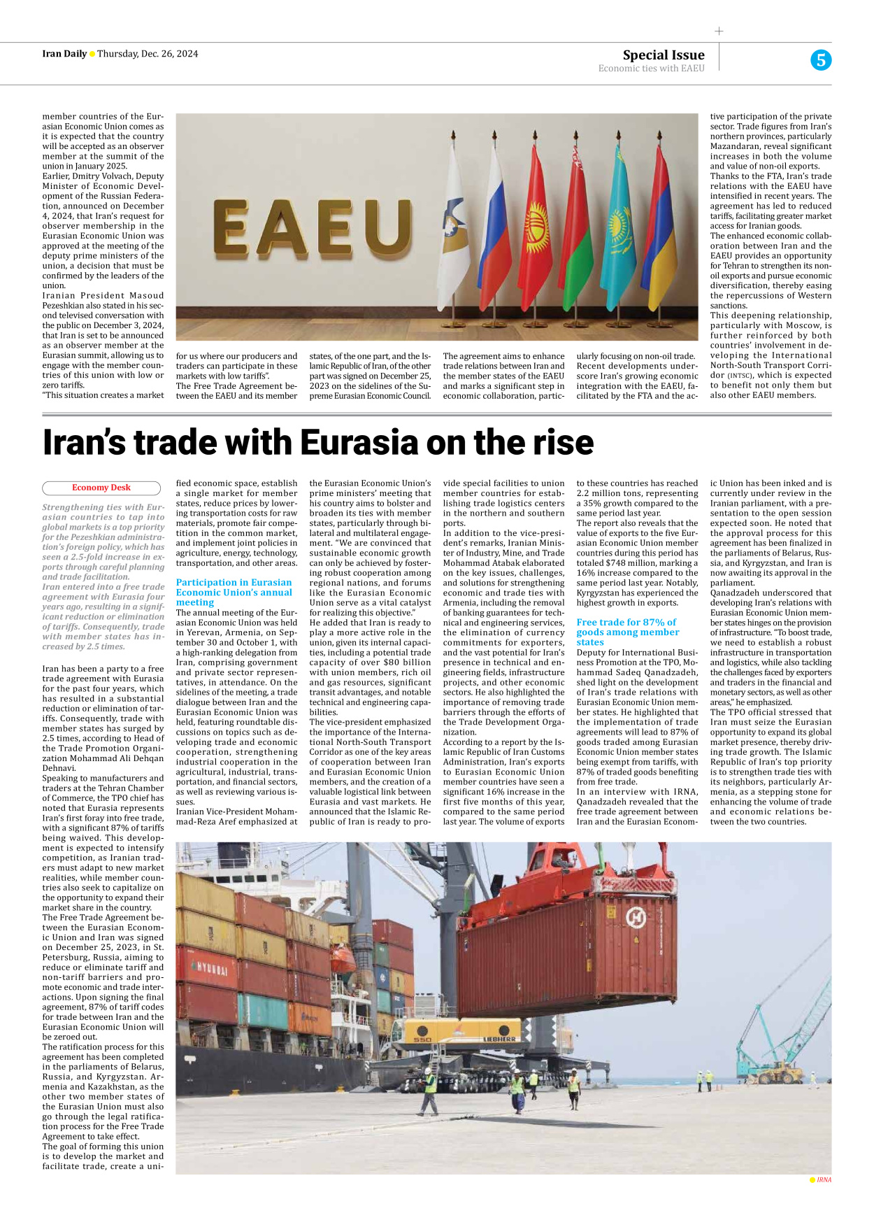 Iran Daily - Number Seven Thousand Seven Hundred and Thirty - 26 December 2024 - Page 5