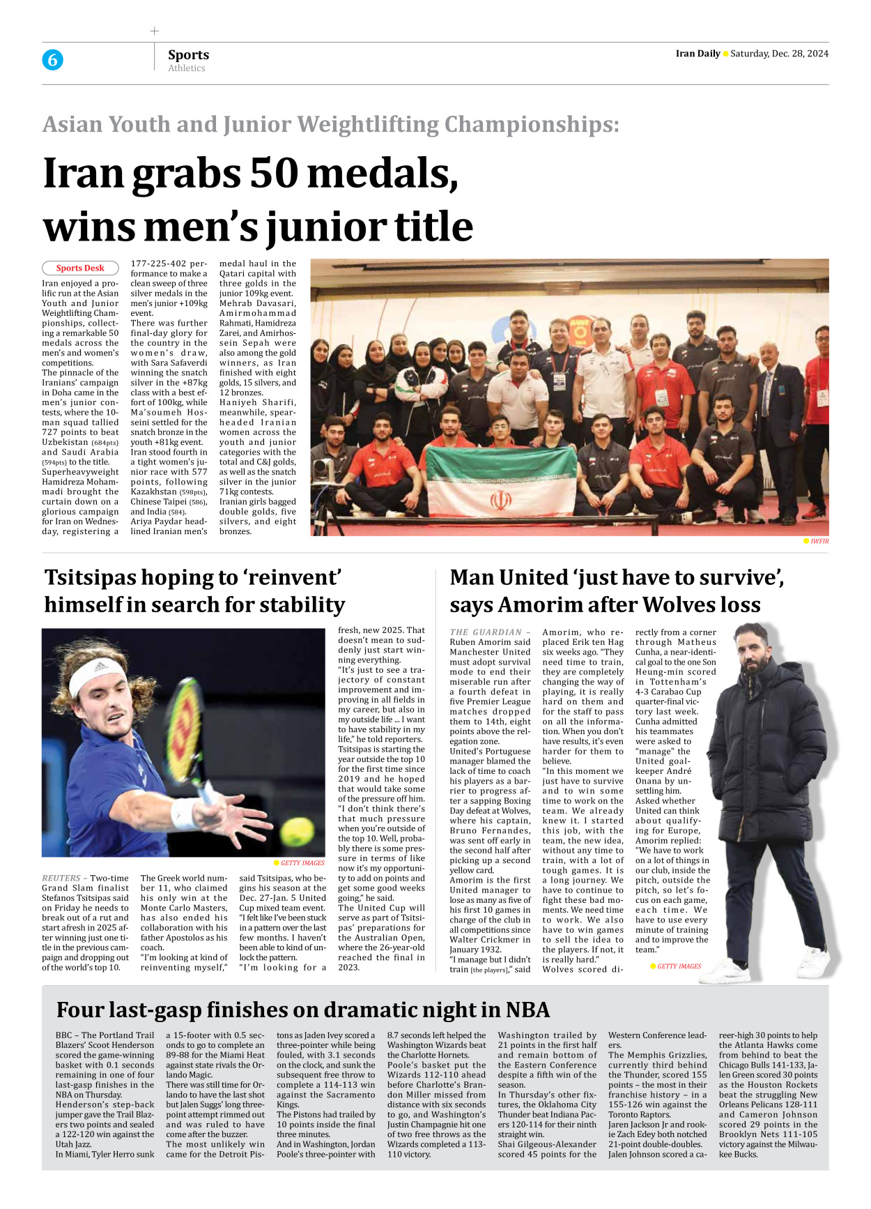Iran Daily - Number Seven Thousand Seven Hundred and Thirty One - 28 December 2024 - Page 6