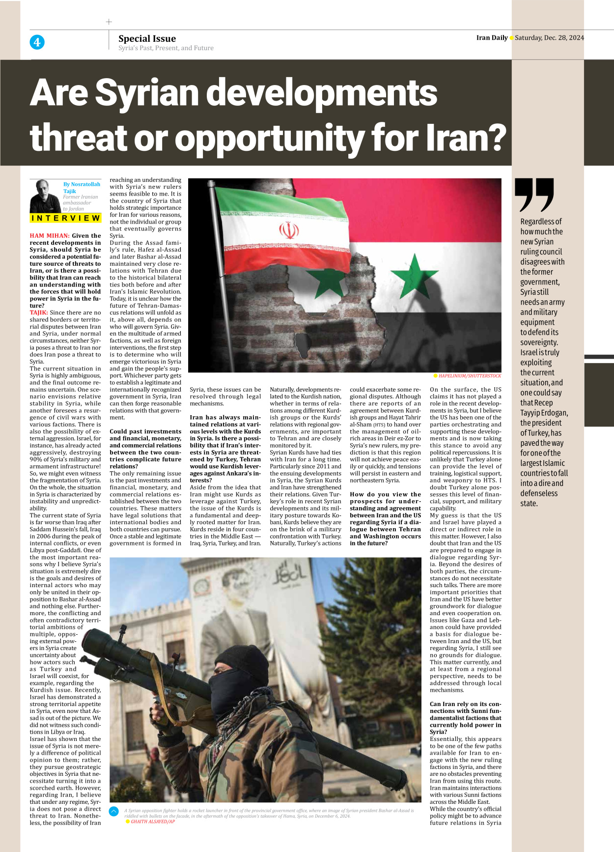 Iran Daily - Number Seven Thousand Seven Hundred and Thirty One - 28 December 2024 - Page 4