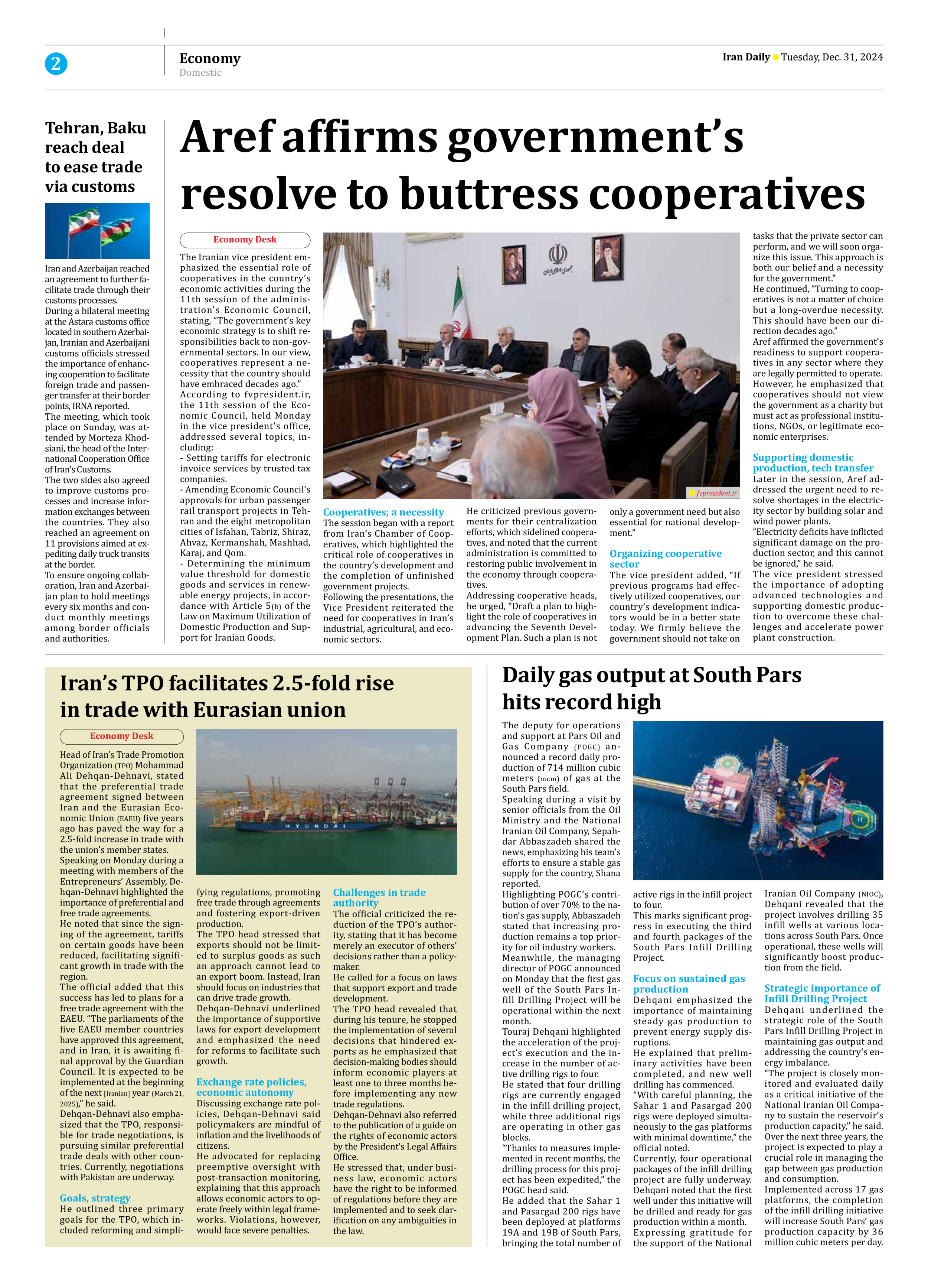 Iran Daily - Number Seven Thousand Seven Hundred and Thirty Four - 31 December 2024 - Page 2