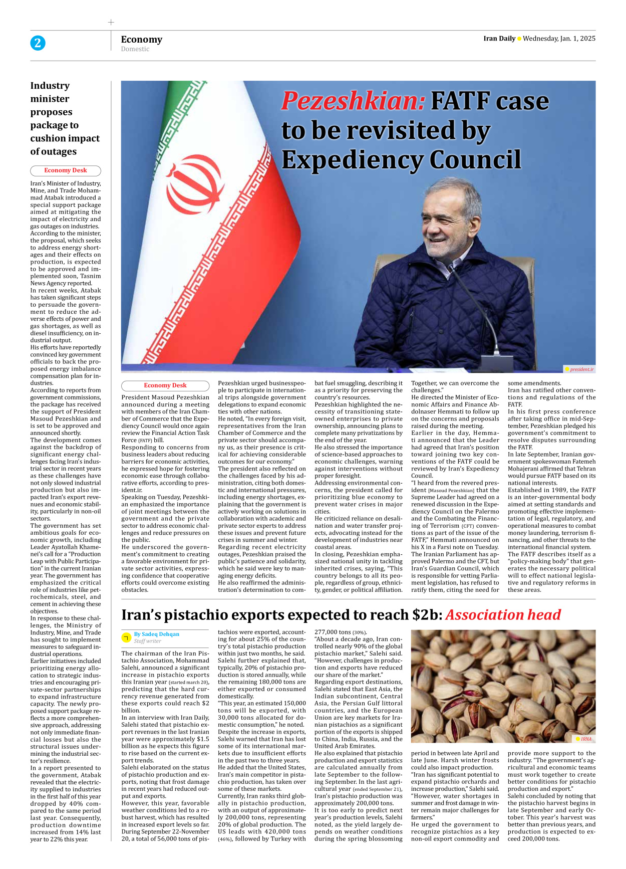 Iran Daily - Number Seven Thousand Seven Hundred and Thirty Five - 01 January 2025 - Page 2