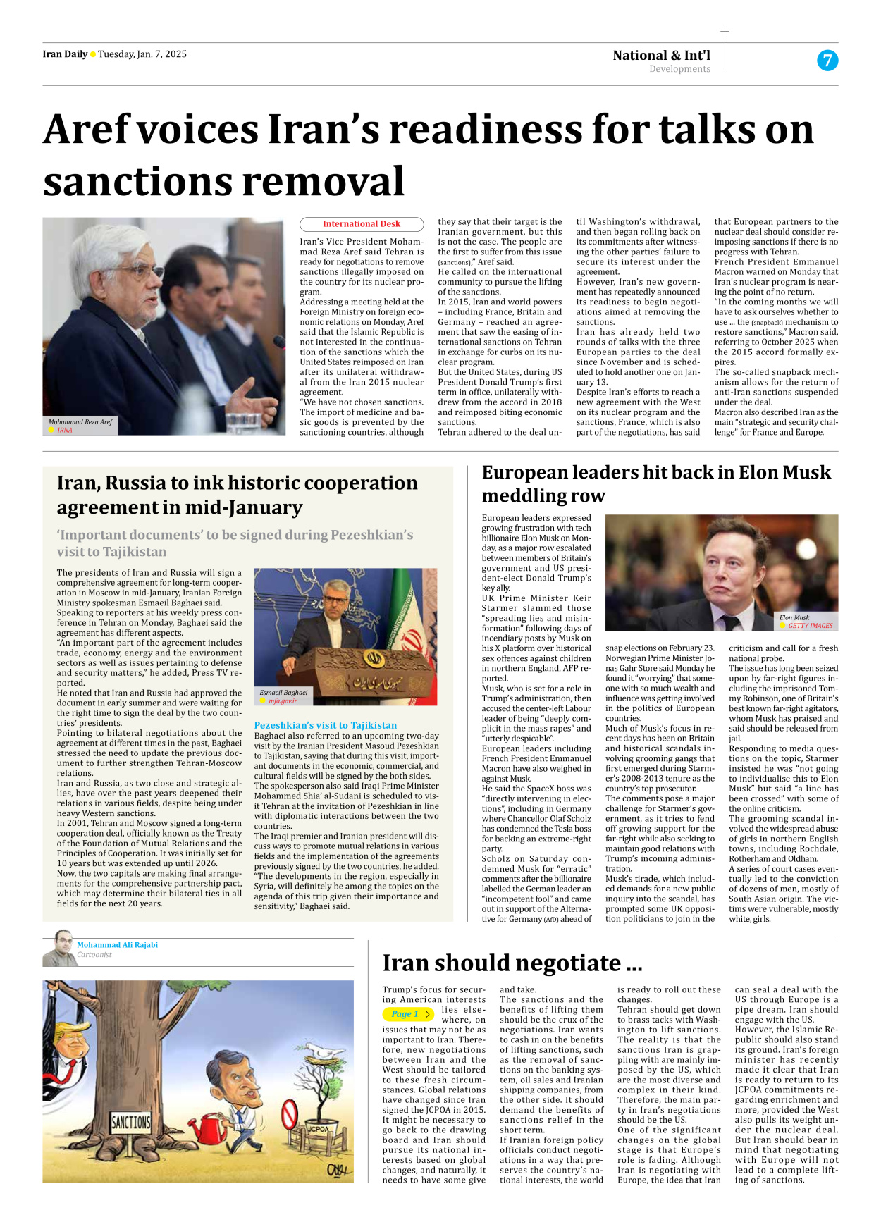 Iran Daily - Number Seven Thousand Seven Hundred and Forty - 07 January 2025 - Page 7