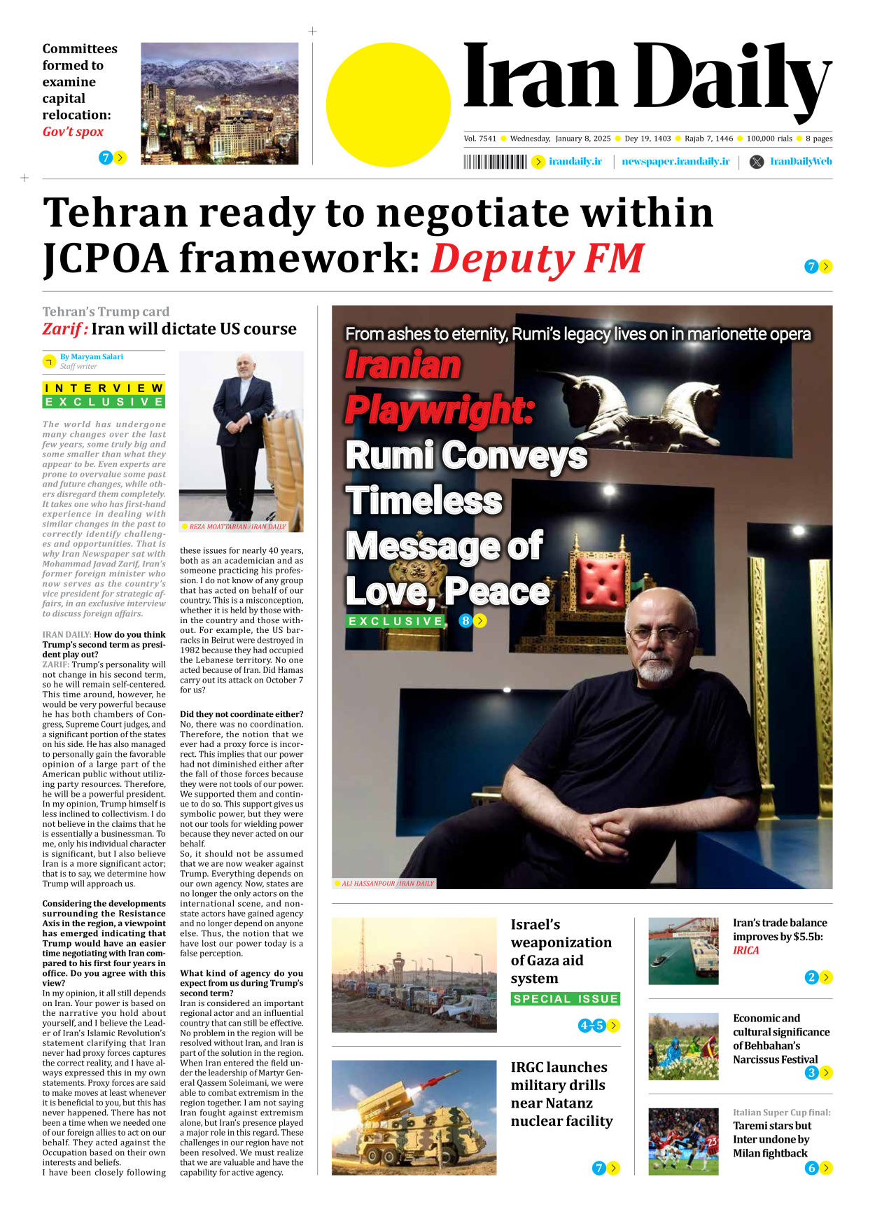 Iran Daily - Number Seven Thousand Seven Hundred and Forty One - 08 January 2025