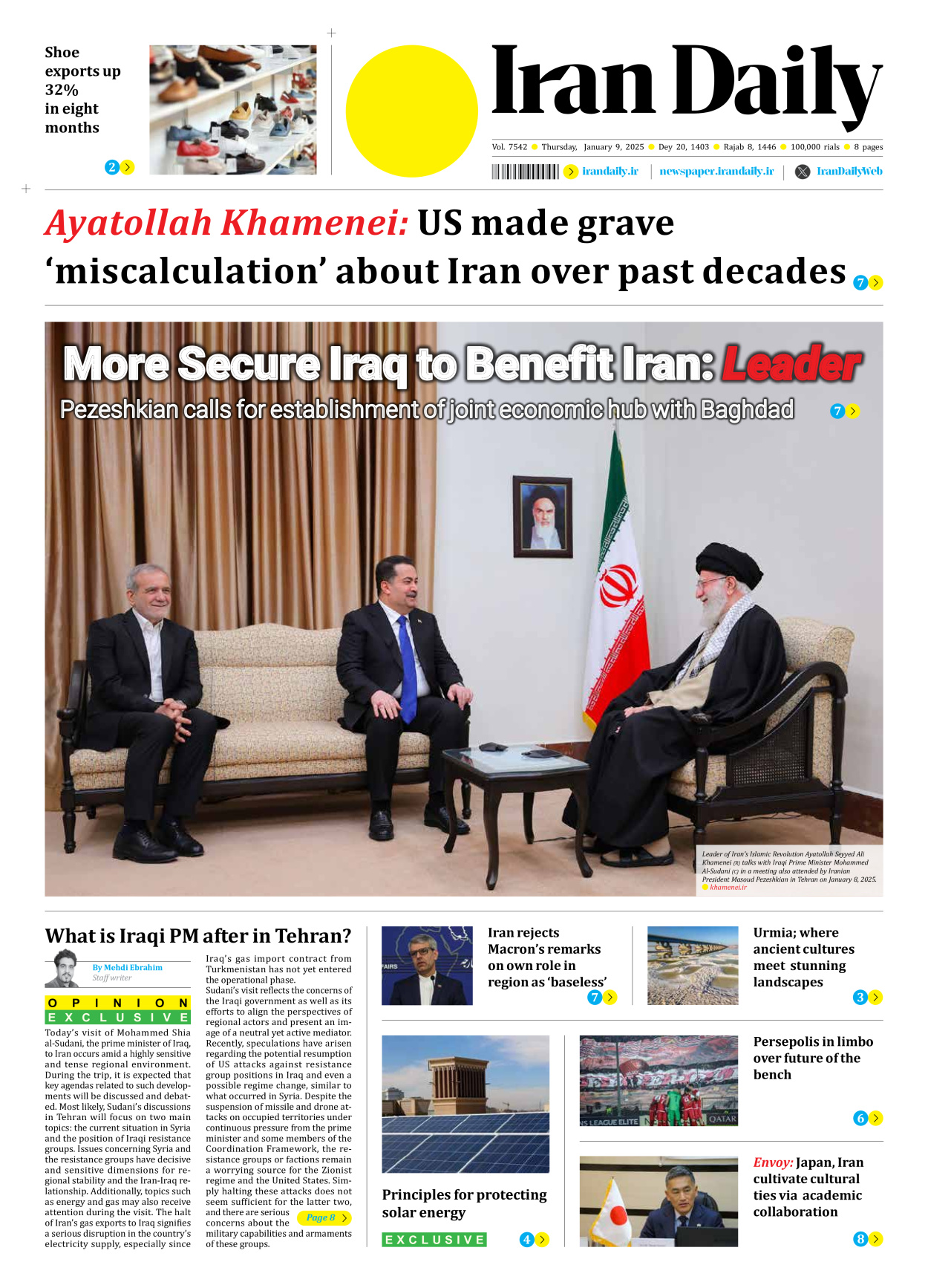 Iran Daily - Number Seven Thousand Seven Hundred and Forty Two - 09 January 2025