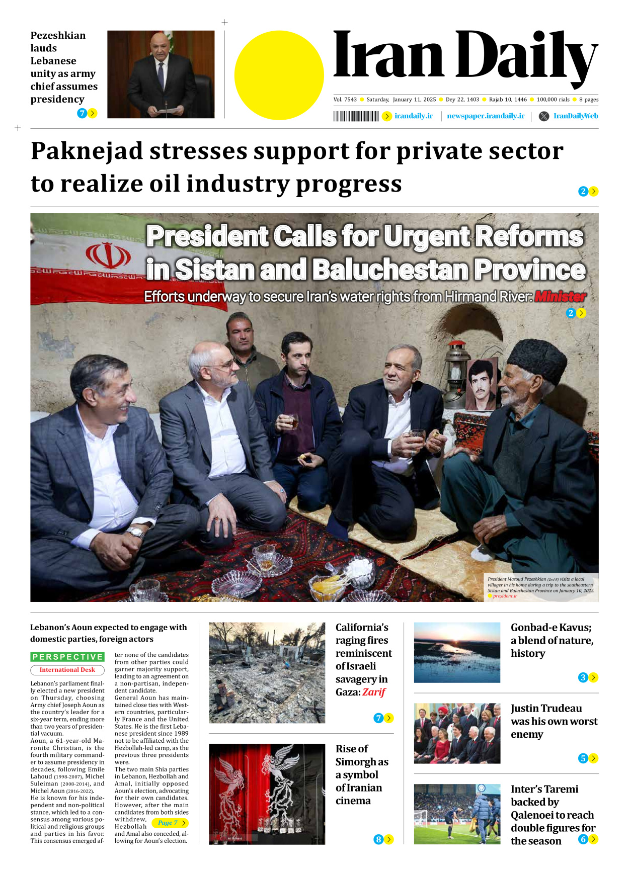 Iran Daily - Number Seven Thousand Seven Hundred and Forty Three - 11 January 2025