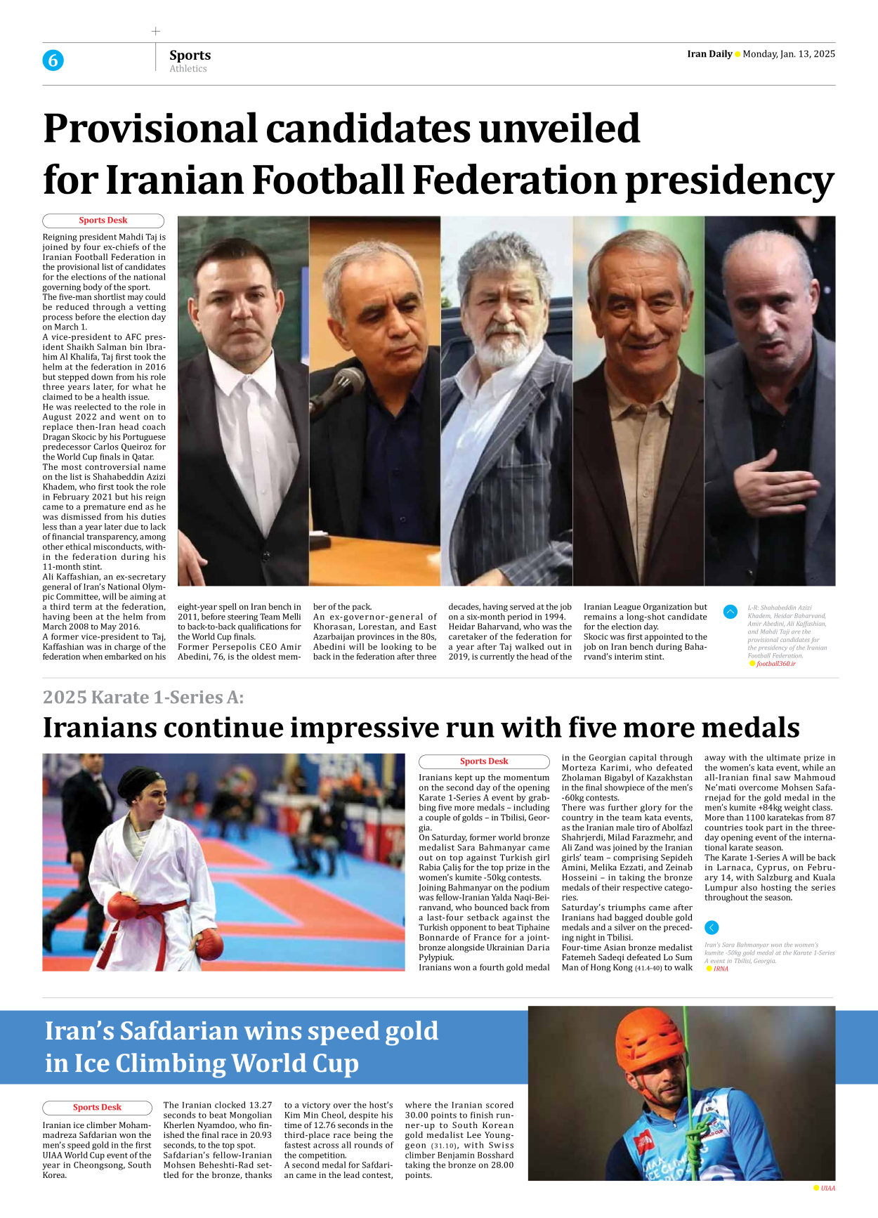 Iran Daily - Number Seven Thousand Seven Hundred and Forty Five - 13 January 2025 - Page 6