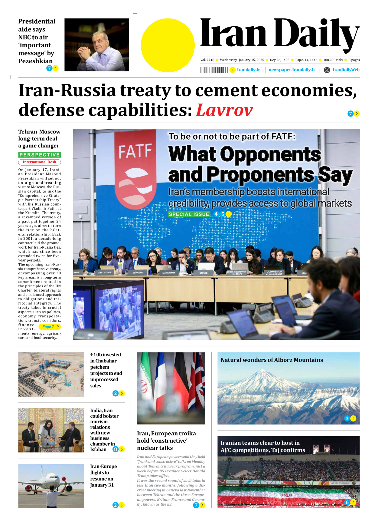 Iran Daily - Number Seven Thousand Seven Hundred and Forty Six - 15 January 2025