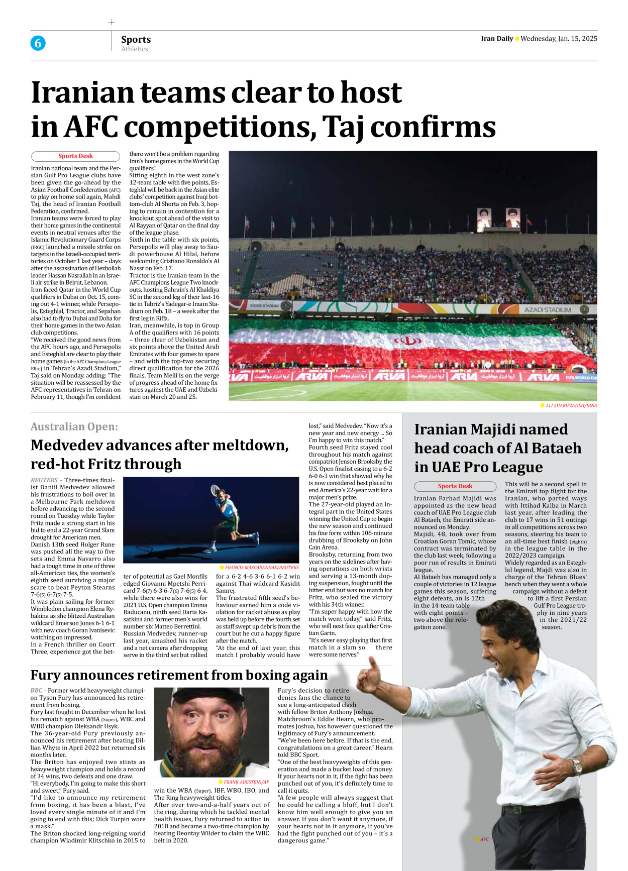 Iran Daily - Number Seven Thousand Seven Hundred and Forty Six - 15 January 2025 - Page 6