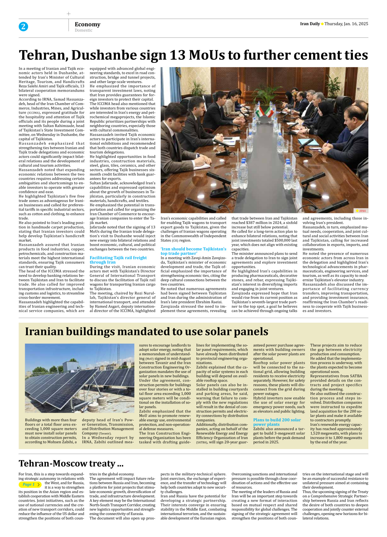 Iran Daily - Number Seven Thousand Seven Hundred and Forty Seven - 16 January 2025 - Page 2