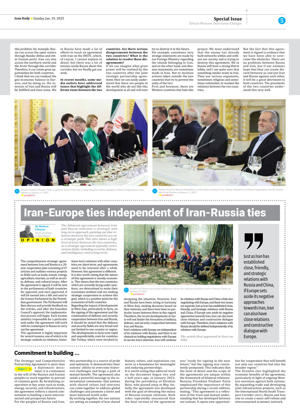 Iran Daily - Number Seven Thousand Seven Hundred and Forty Nine - 19 January 2025 - Page 5