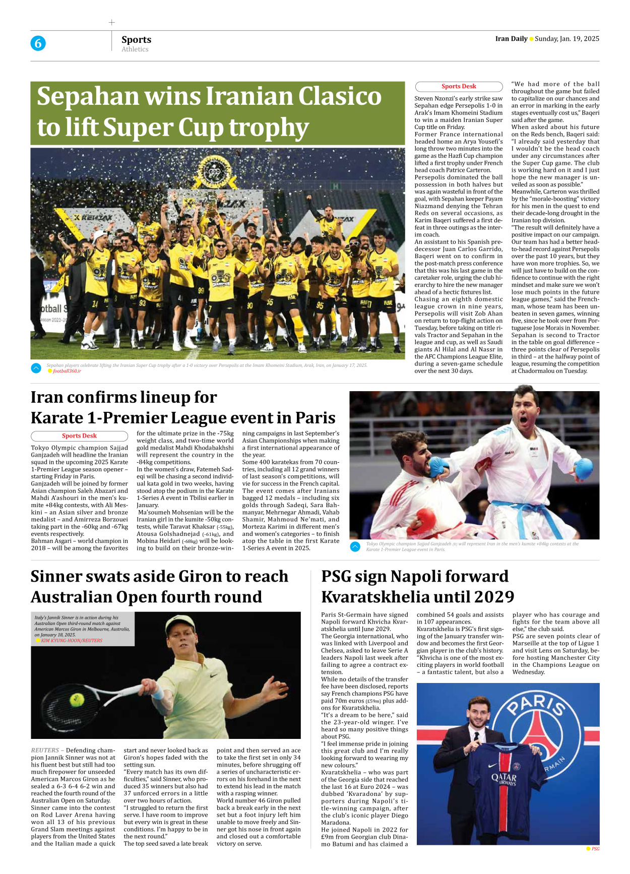 Iran Daily - Number Seven Thousand Seven Hundred and Forty Nine - 19 January 2025 - Page 6