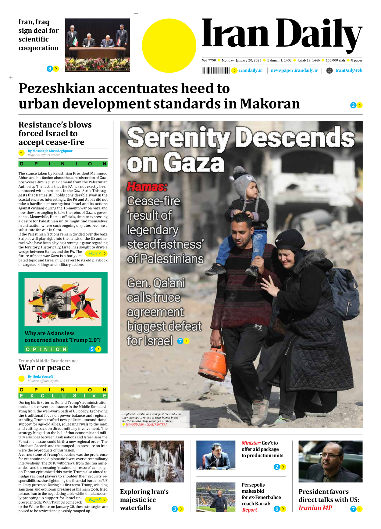 Iran Daily - Number Seven Thousand Seven Hundred and Fifty - 20 January 2025