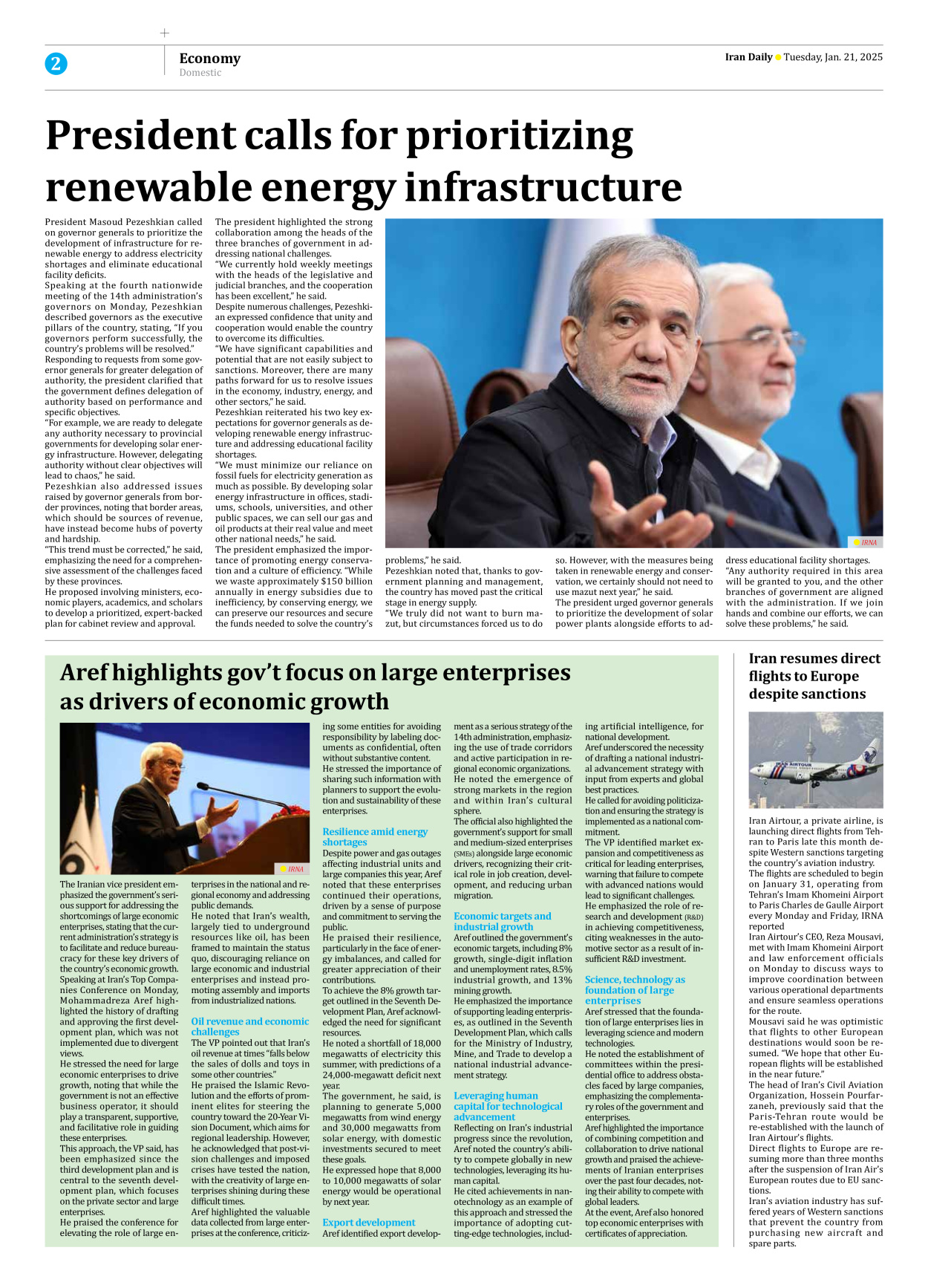 Iran Daily - Number Seven Thousand Seven Hundred and Fifty One - 21 January 2025 - Page 2