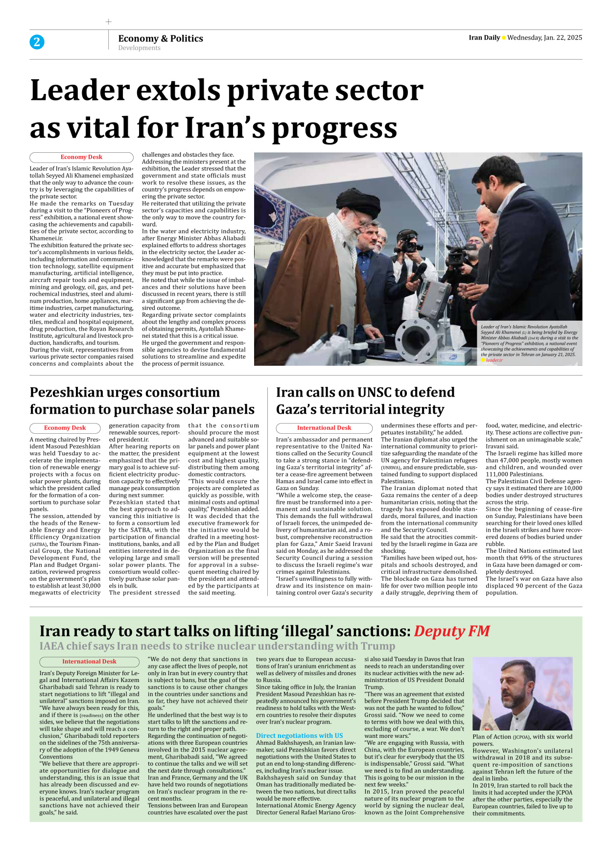 Iran Daily - Number Seven Thousand Seven Hundred and Fifty Two - 22 January 2025 - Page 2