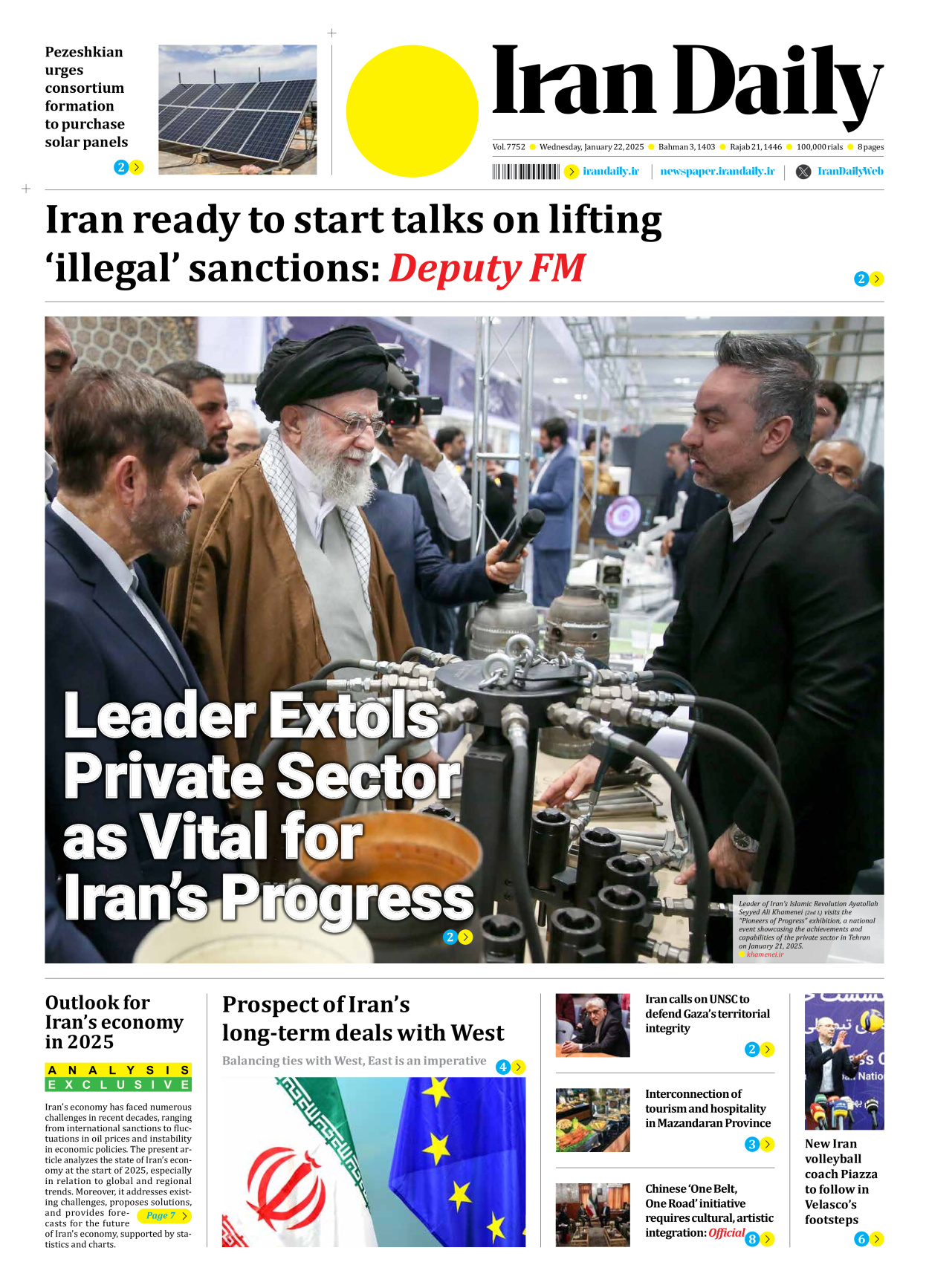 Iran Daily - Number Seven Thousand Seven Hundred and Fifty Two - 22 January 2025