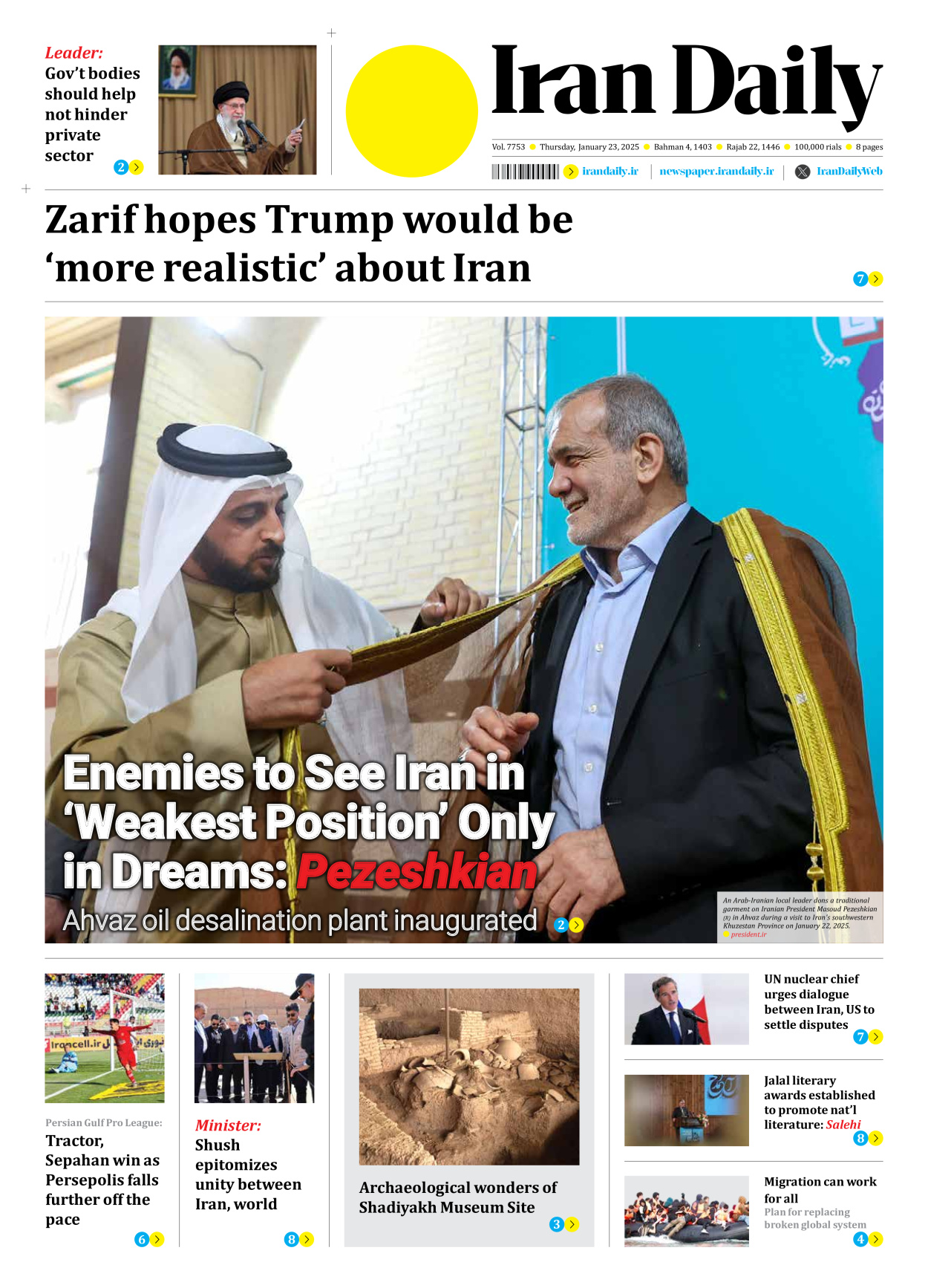 Iran Daily - Number Seven Thousand Seven Hundred and Fifty Three - 23 January 2025