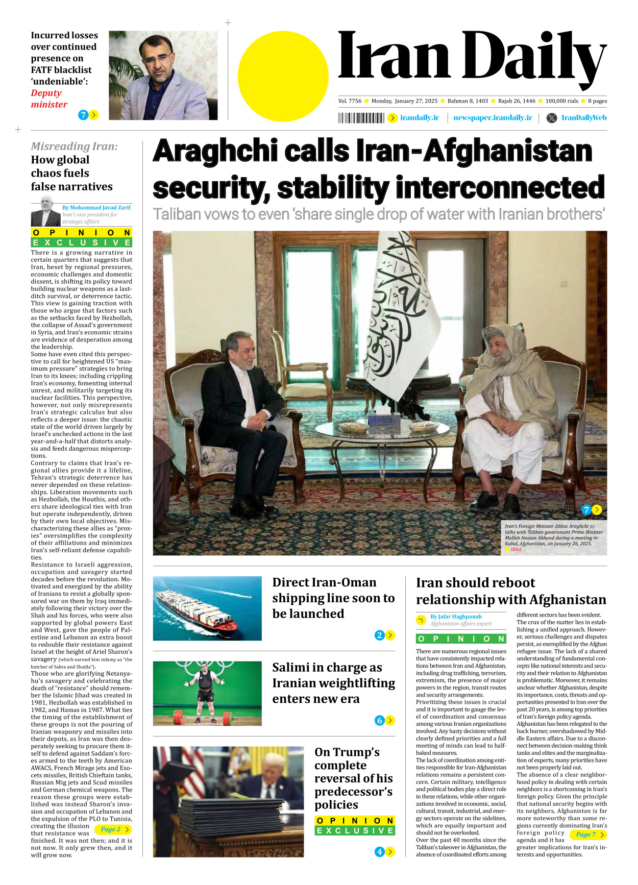 Iran Daily - Number Seven Thousand Seven Hundred and Fifty Six - 27 January 2025