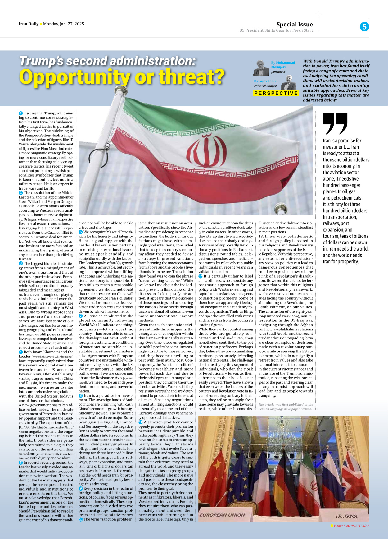 Iran Daily - Number Seven Thousand Seven Hundred and Fifty Six - 27 January 2025 - Page 5