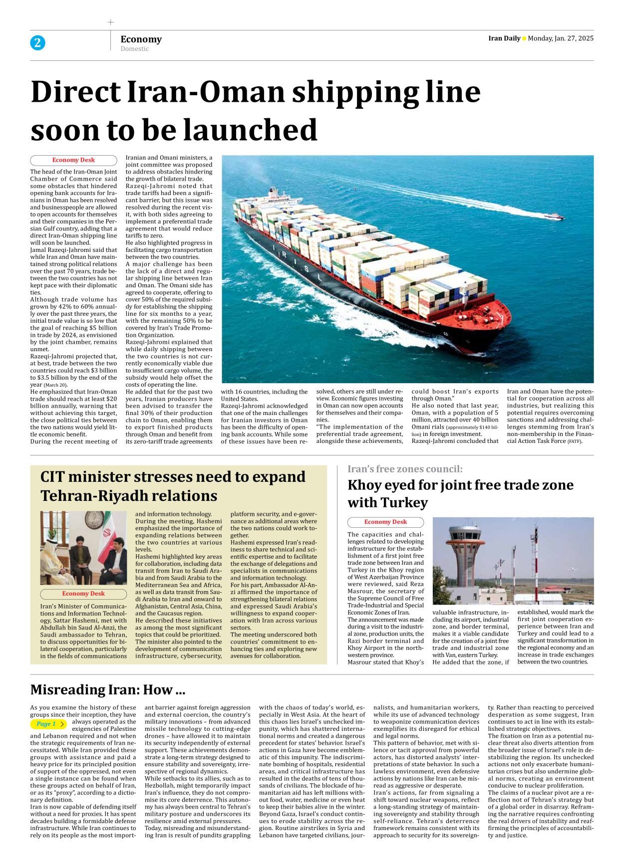 Iran Daily - Number Seven Thousand Seven Hundred and Fifty Six - 27 January 2025 - Page 2