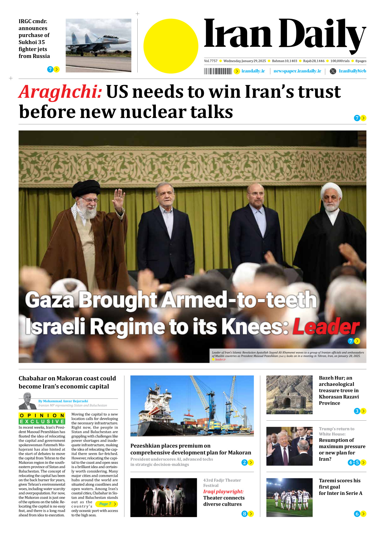 Iran Daily - Number Seven Thousand Seven Hundred and Fifty Seven - 29 January 2025