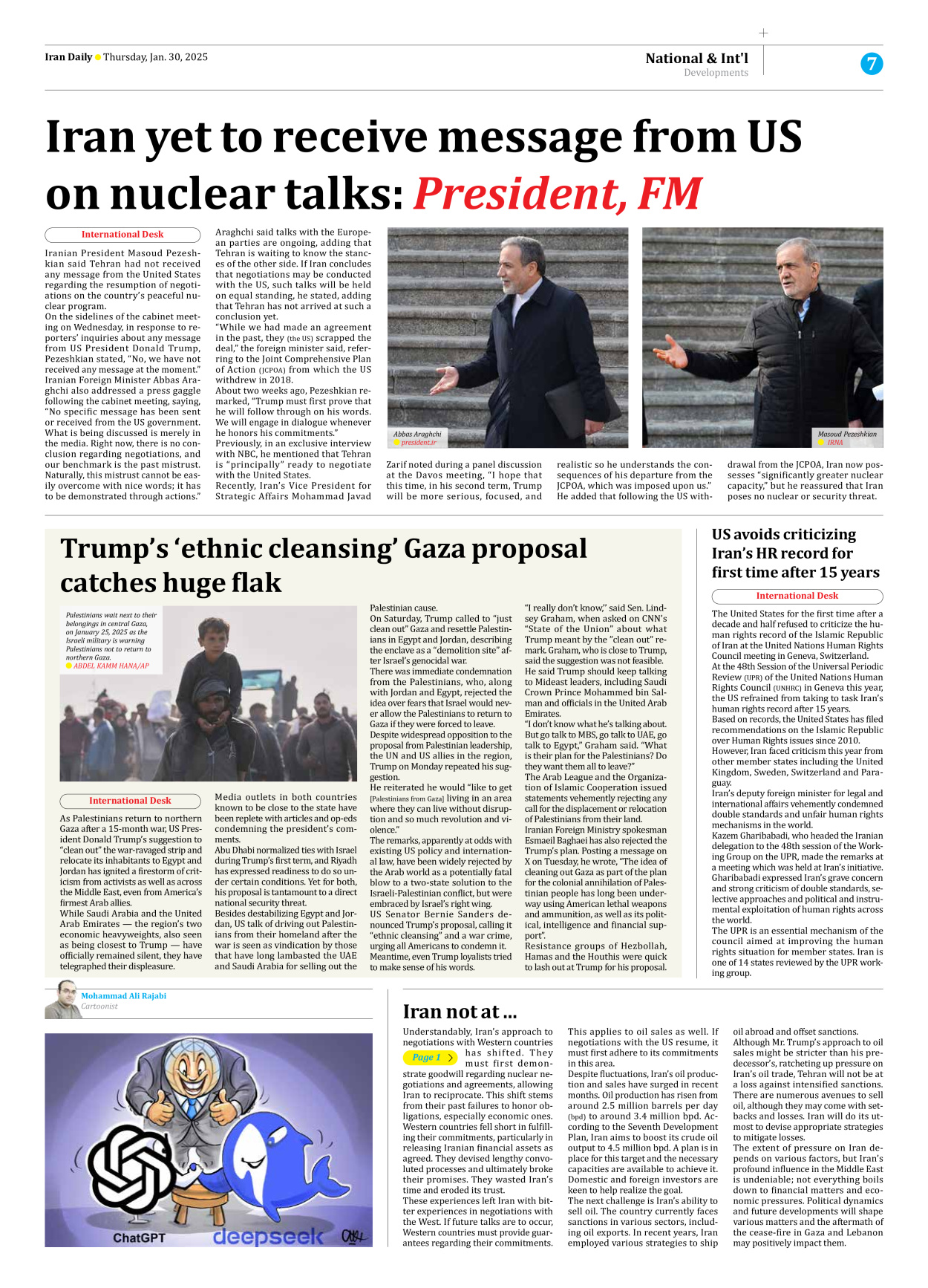 Iran Daily - Number Seven Thousand Seven Hundred and Fifty Eight - 30 January 2025 - Page 7